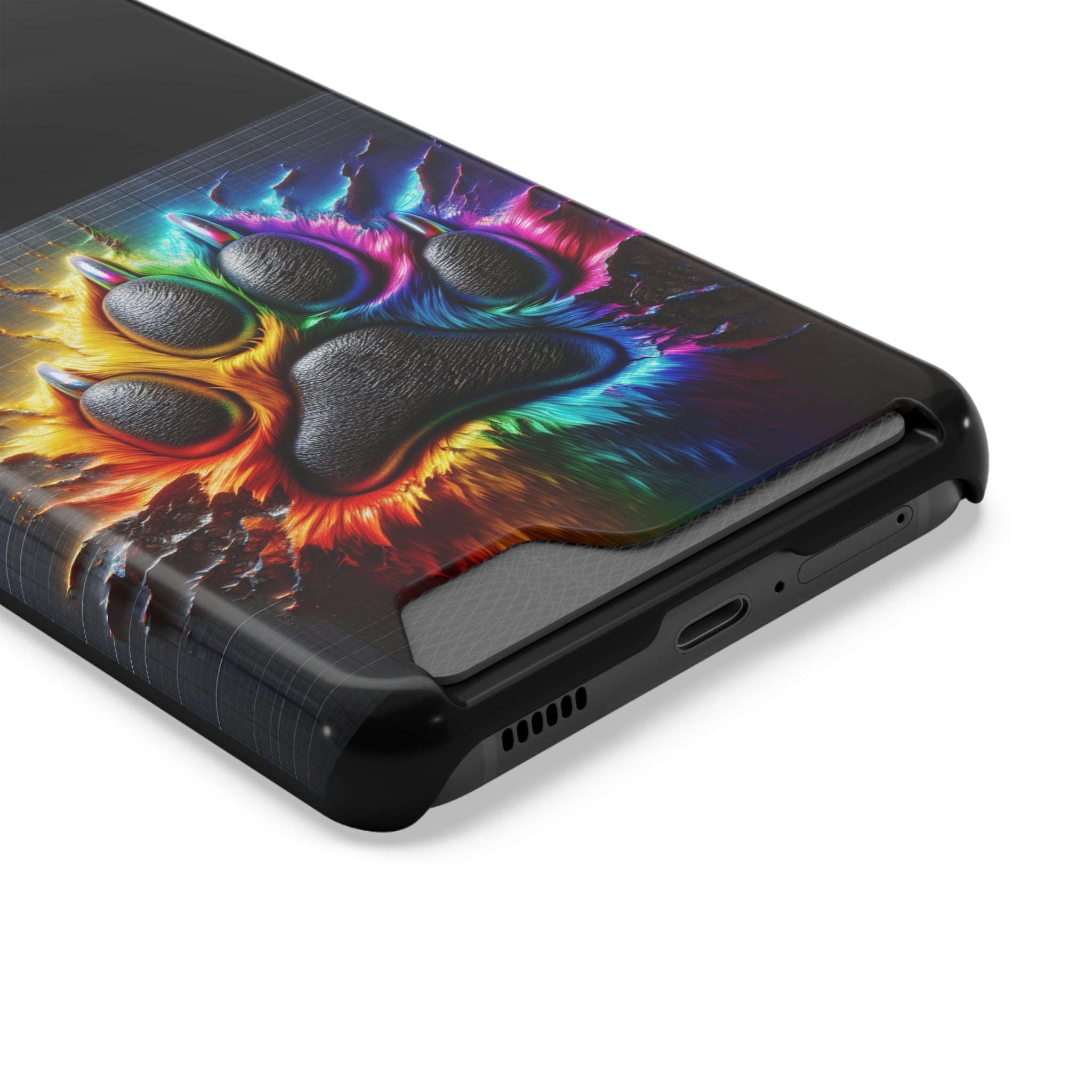 Electric Rainbow Dog Paw Phone Case with Card Holder