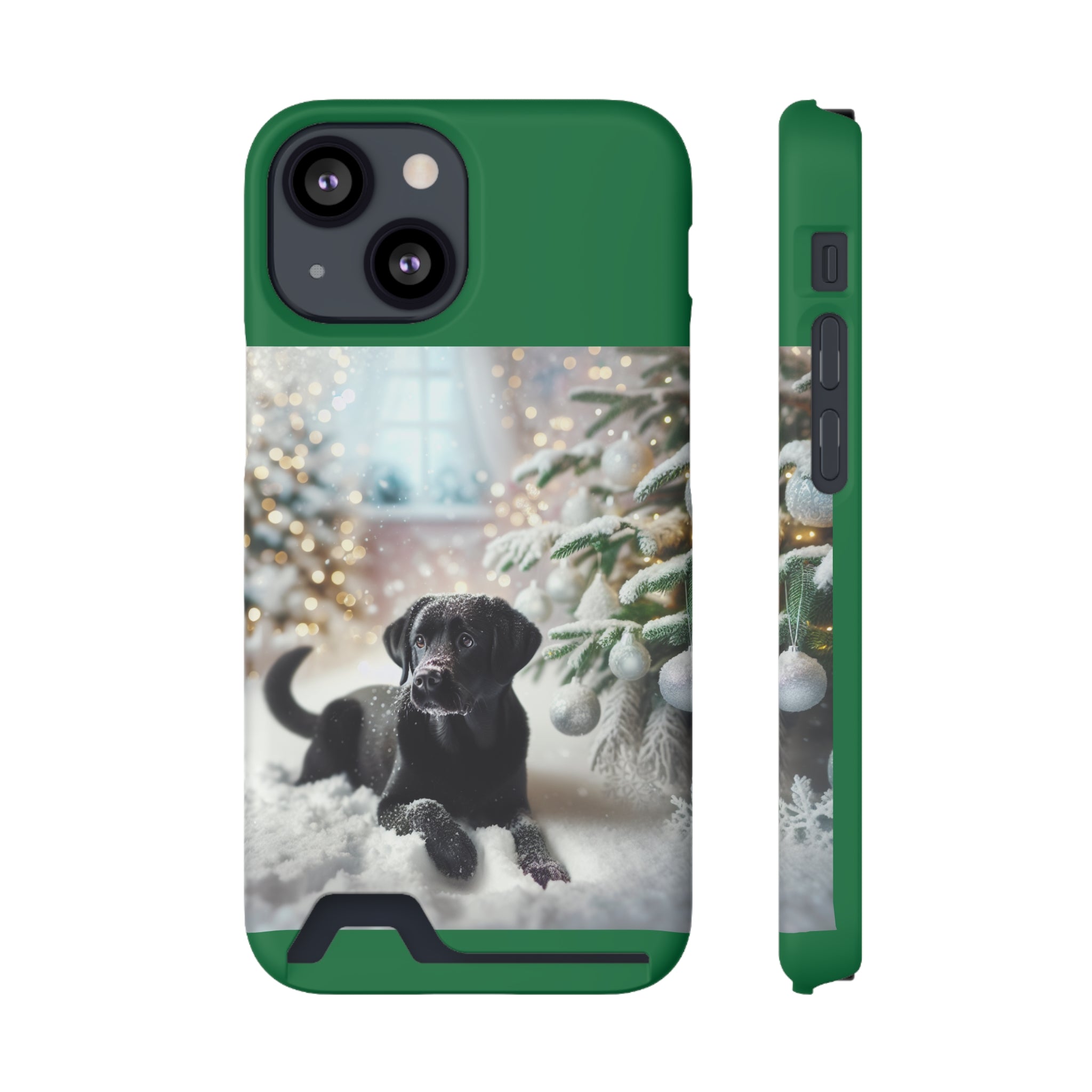 Black Lab Holiday Phone Case with Card Holder