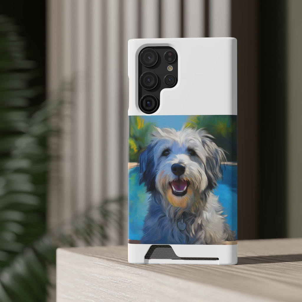 Grey Shaggy Dog Poolside Phone Case with Card Holder