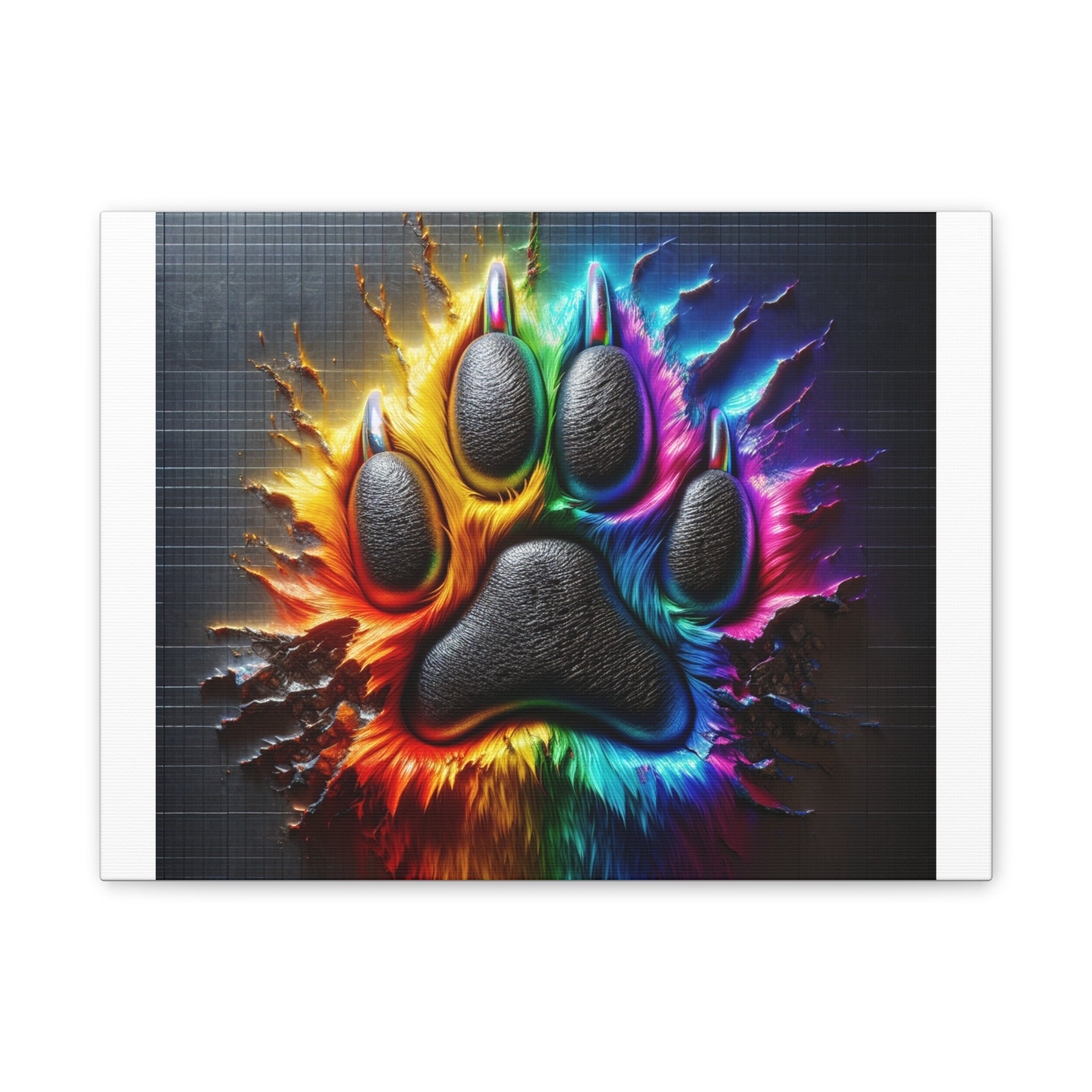 Electric Rainbow Dog Paw Canvas Stretched, 0.75"