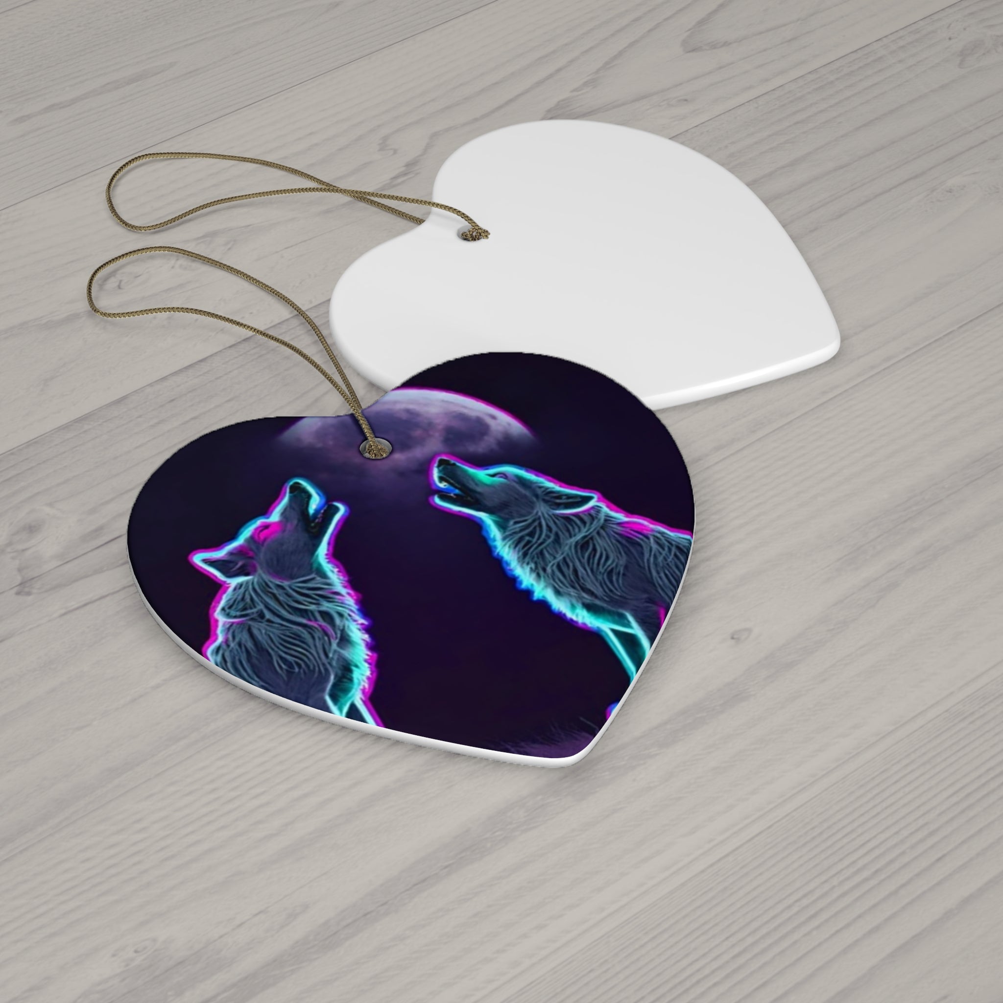 Neon Wolves Howling Ceramic Ornament