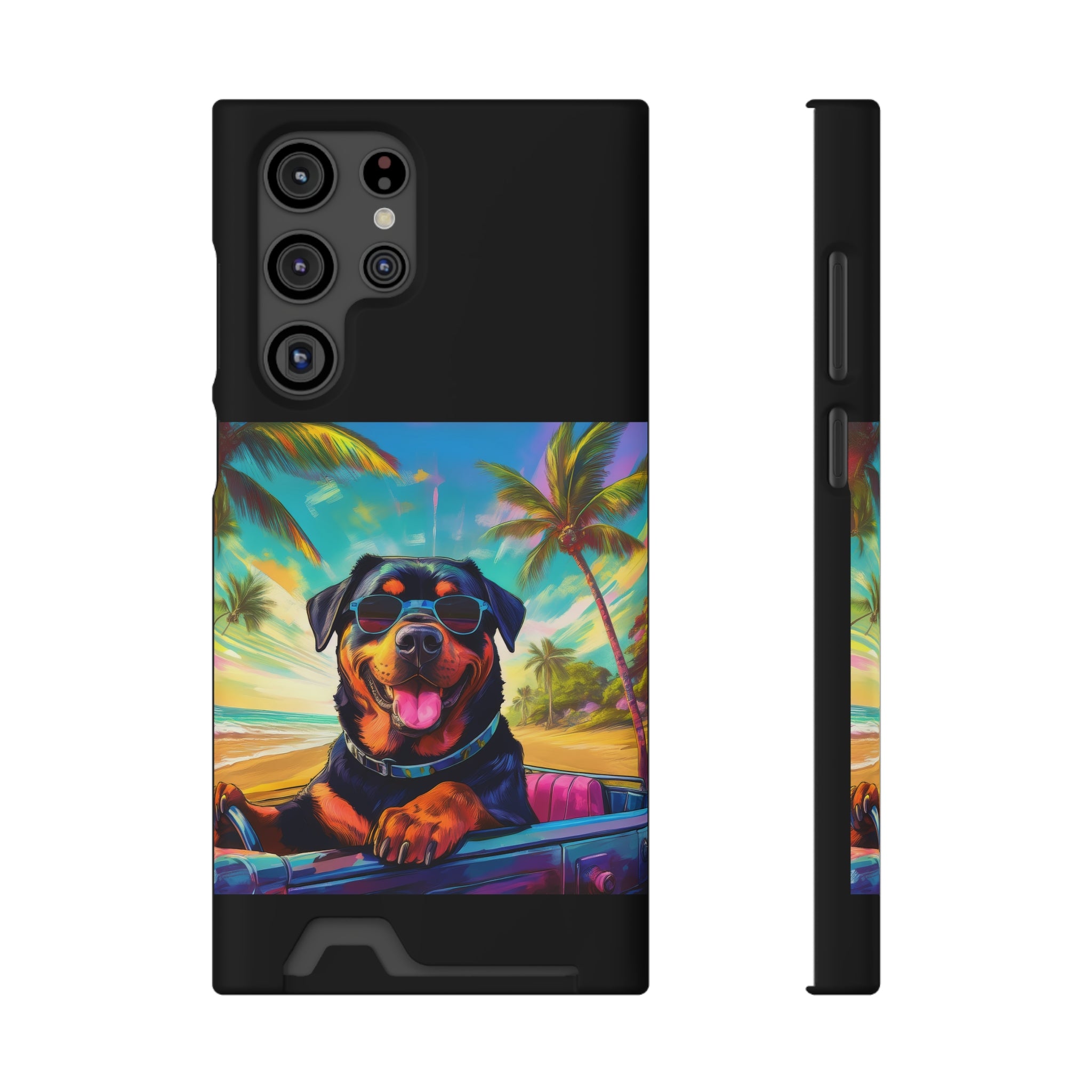 Rottweiler Beach Drive Phone Case with Card Holder