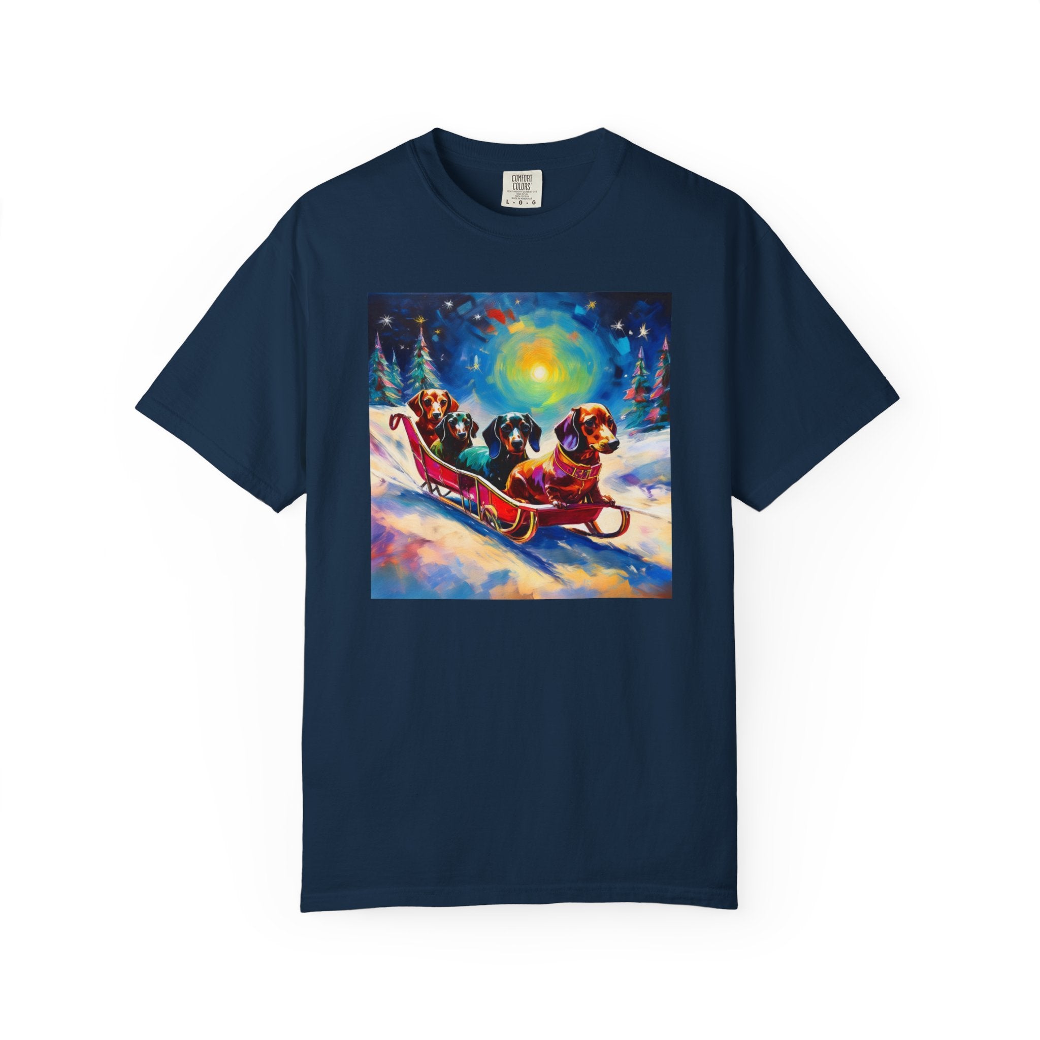 Dachshund Night Sleighride Unisex Garment-Dyed T-shirt