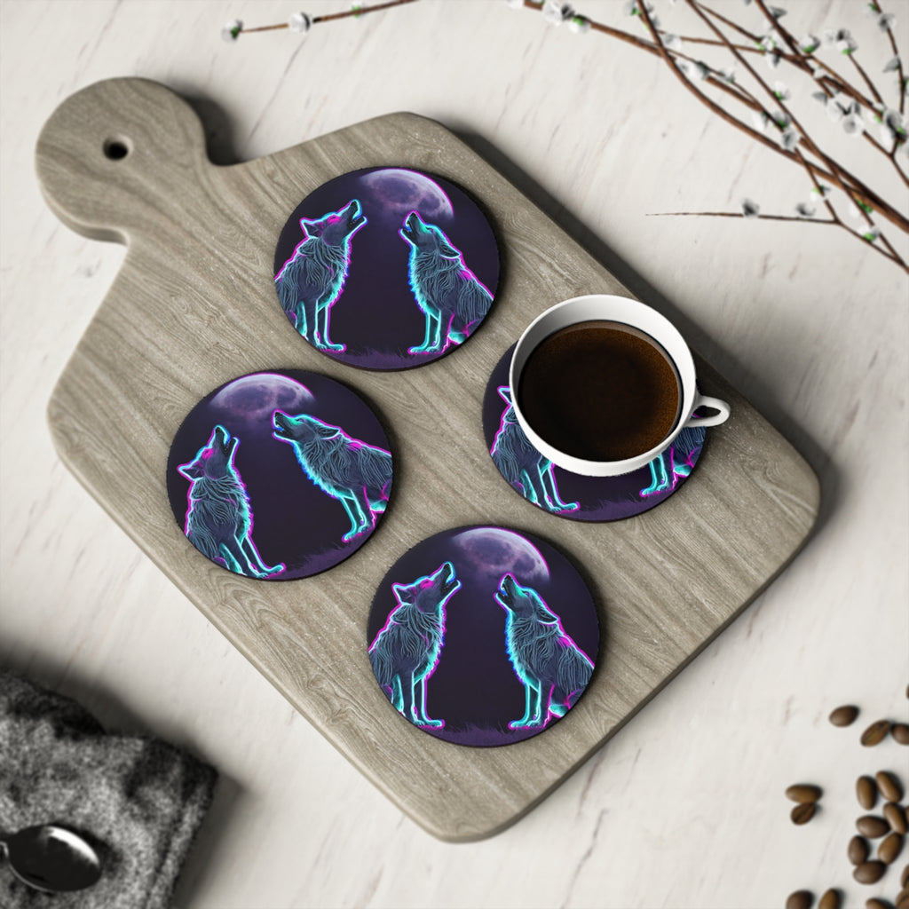 Neon Wolves Howling Coasters