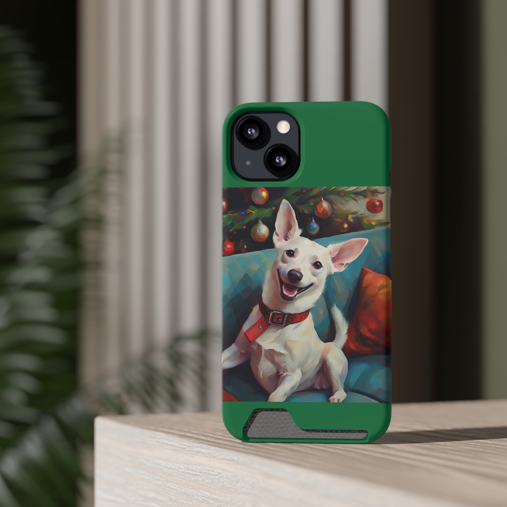 White Corgi Holiday II Phone Case with Card Holder