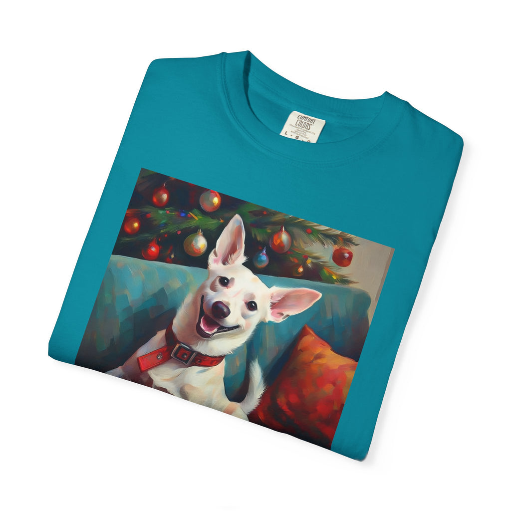 White Corgi Holiday II Unisex Garment-Dyed T-shirt