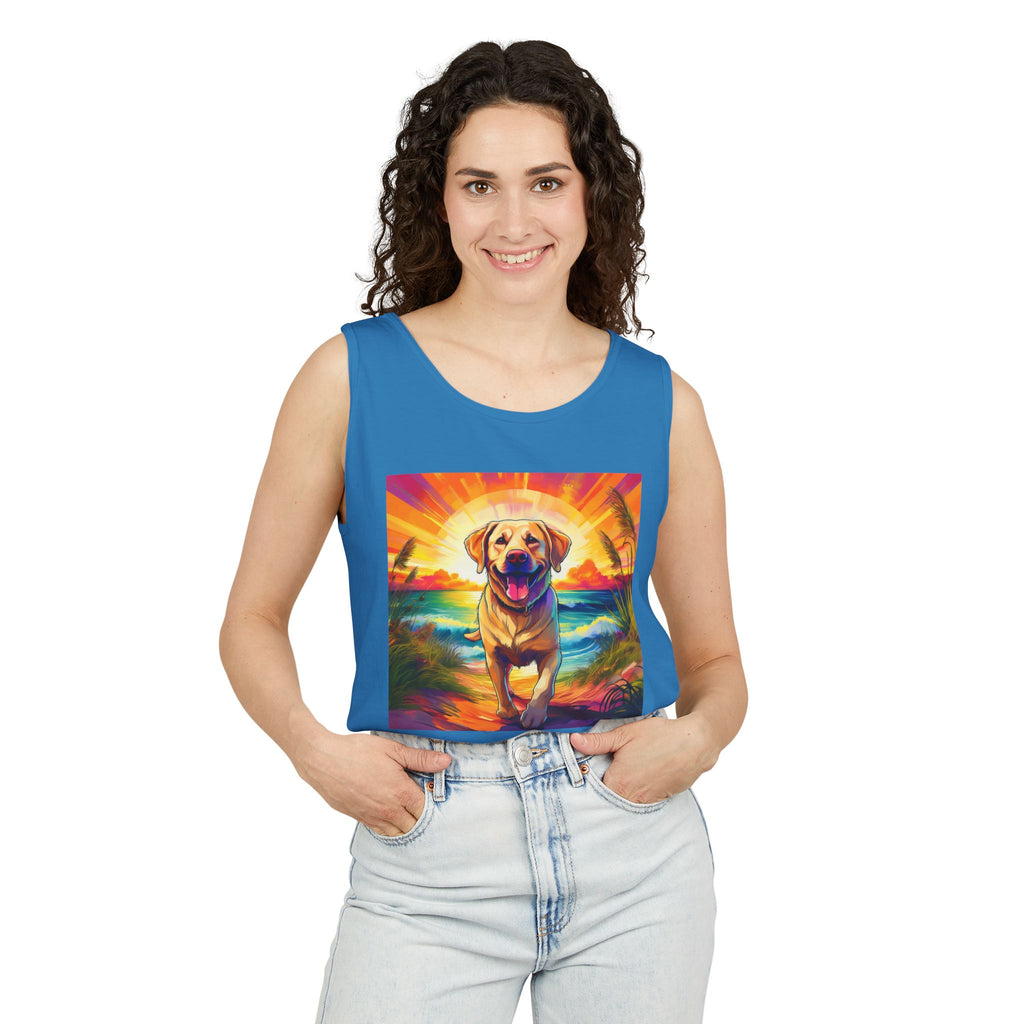 Yellow Lab Sunset Beach Unisex Tank Top