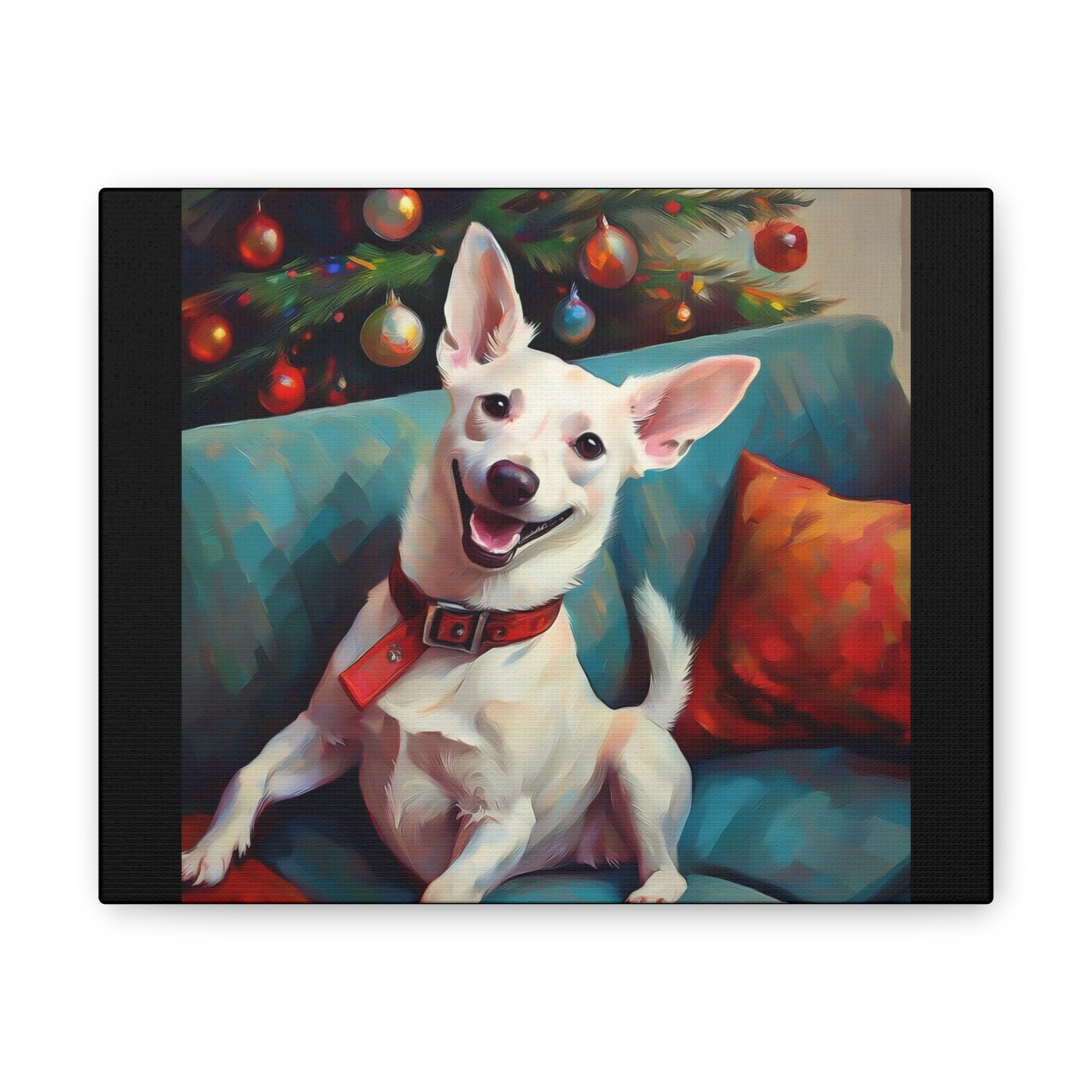 White Corgi Holiday II Canvas Painting