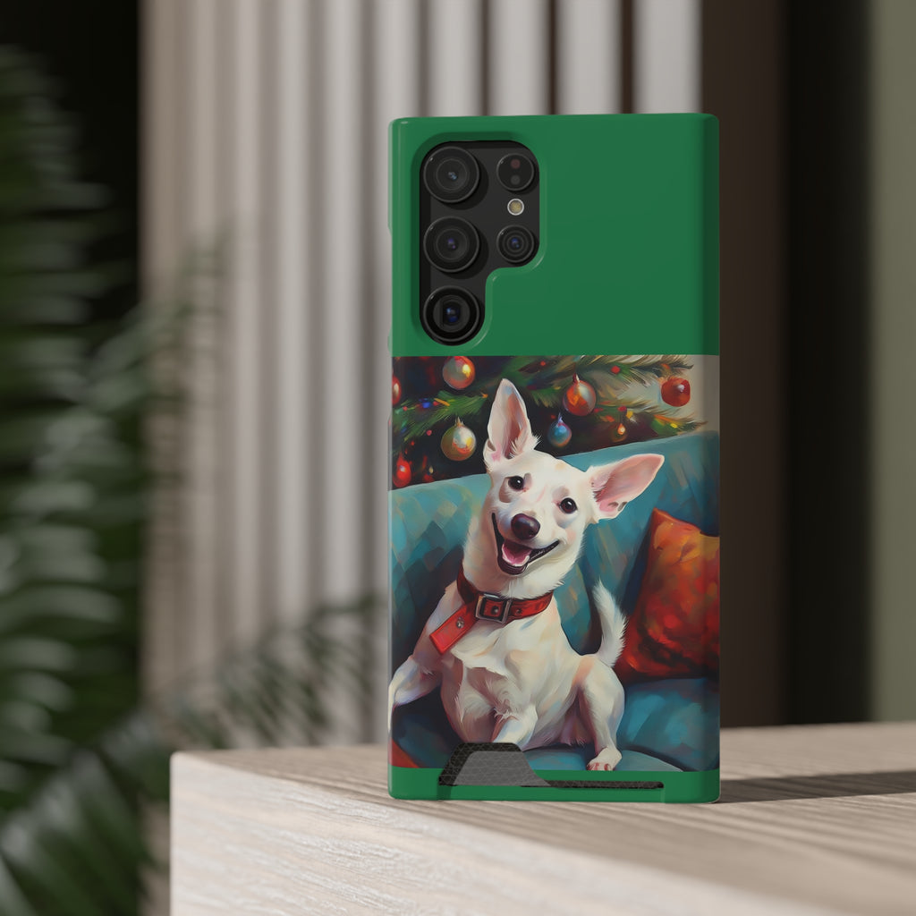 White Corgi Holiday II Phone Case with Card Holder
