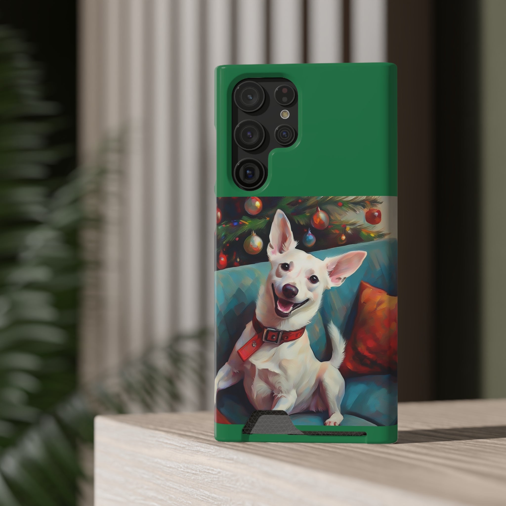 White Corgi Holiday II Phone Case with Card Holder