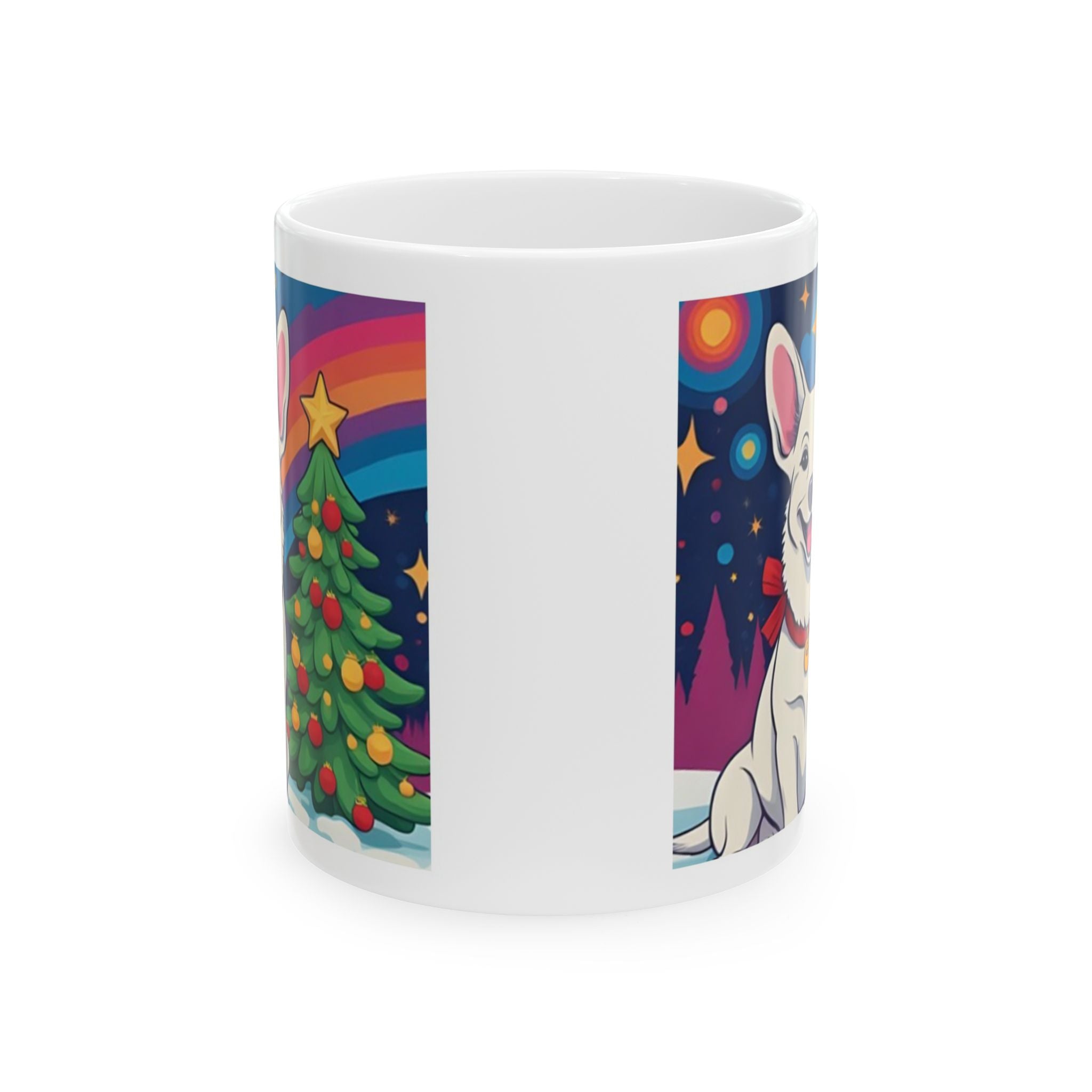 White Corgi Holiday Ceramic Mug, (11oz, 15oz)