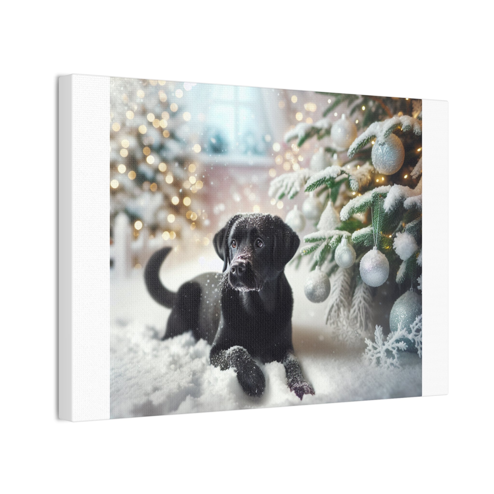 Black Lab Puppy Holiday Canvas Stretched, 0.75"