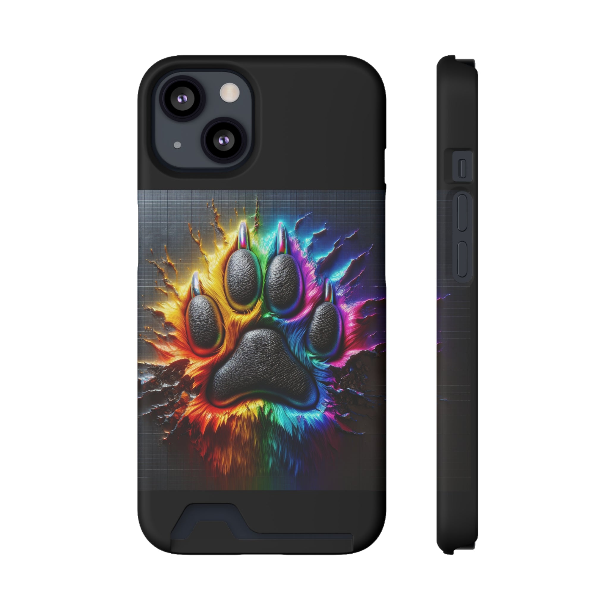 Electric Rainbow Dog Paw Phone Case with Card Holder
