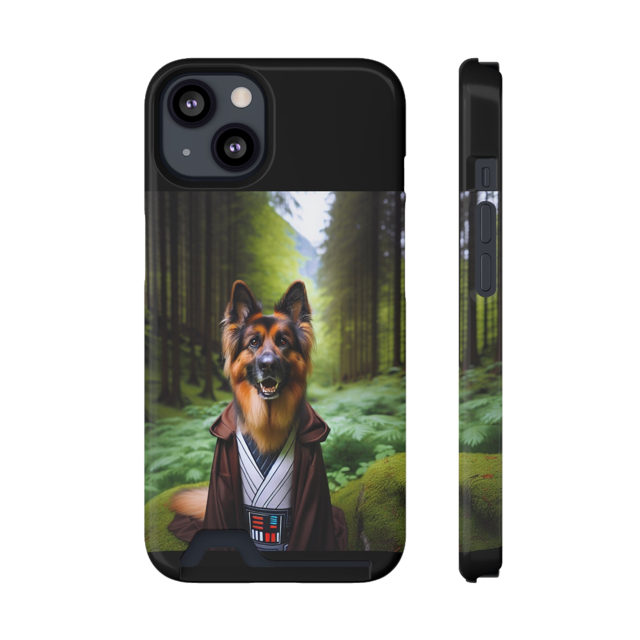 German Shepherd Forest Night Phone Case with Card Holder