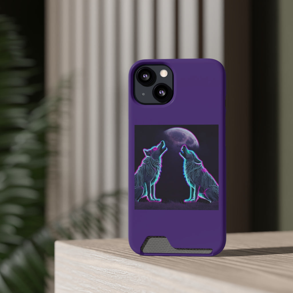 Neon Wolves Howling Phone Case with Card Holder