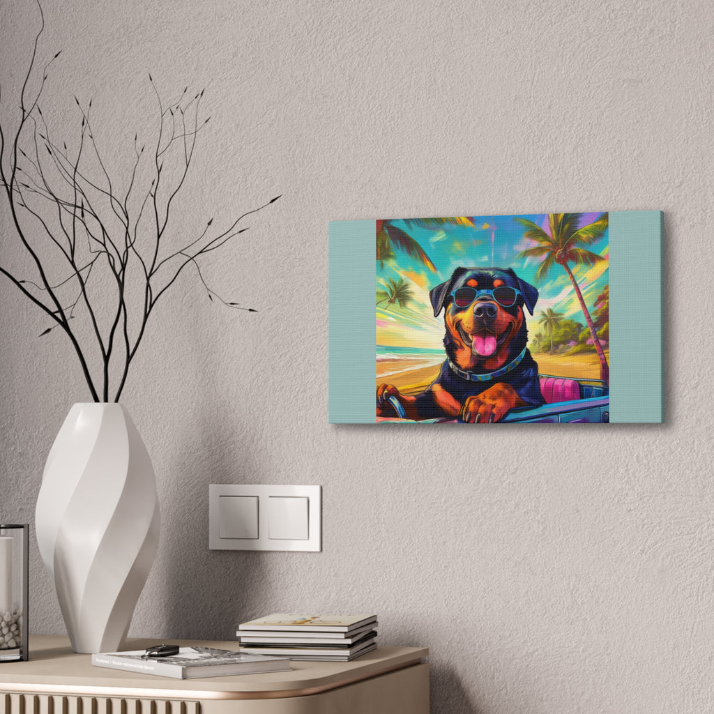 Rottweiler Beach Drive Canvas Painting