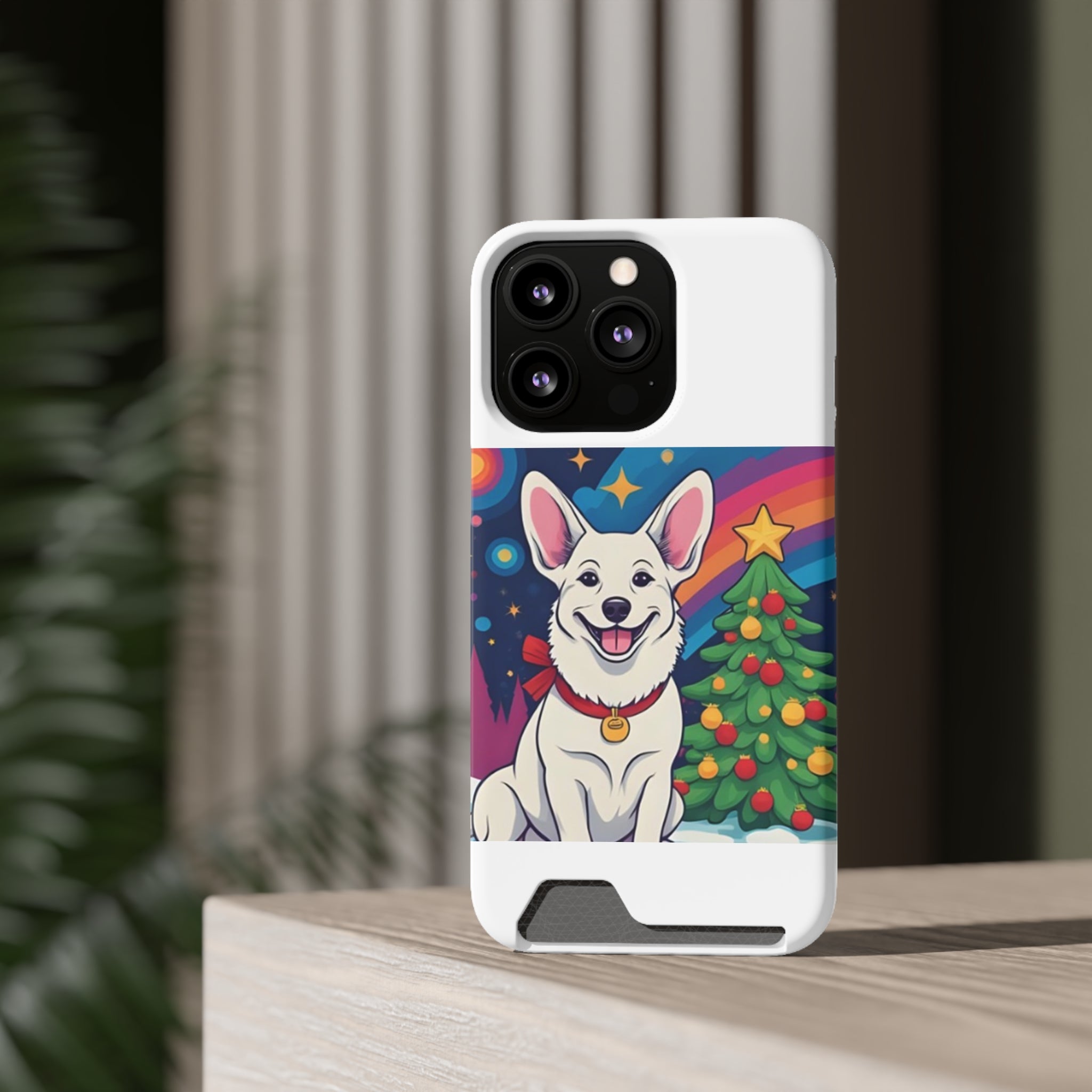 White Corgi Holiday Phone Case with Card Holder