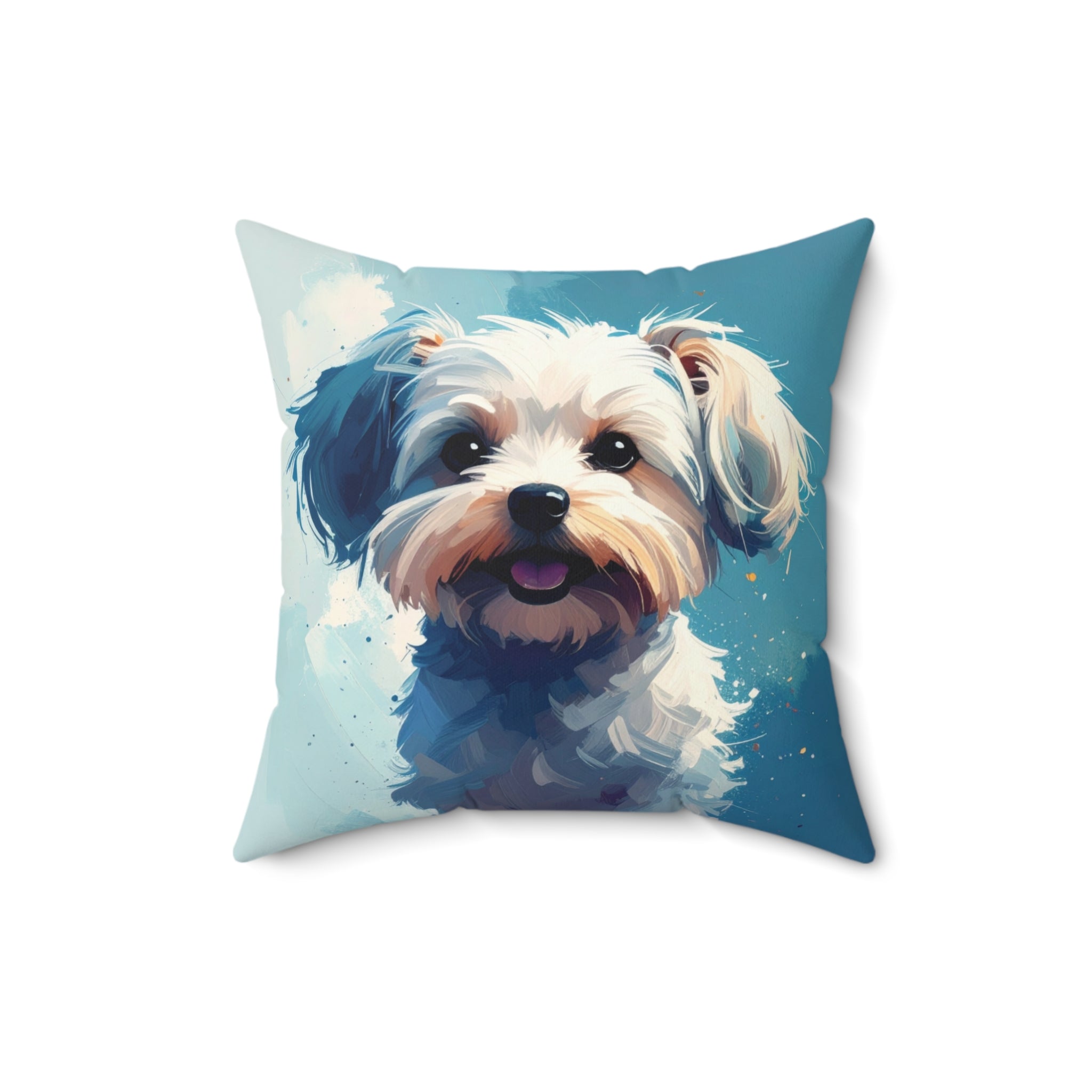White Frost Yorkie Polyester Square Pillow