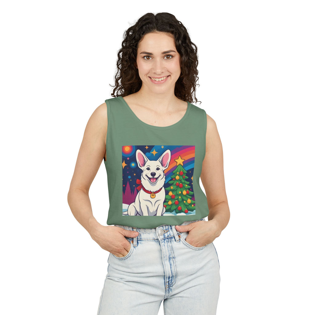 White Corgi Holiday Unisex Tank Top
