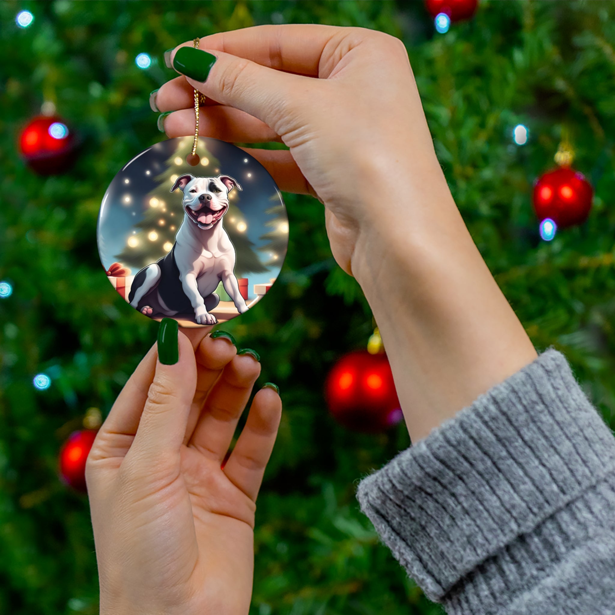 Pit Bull Holiday Ceramic Ornament
