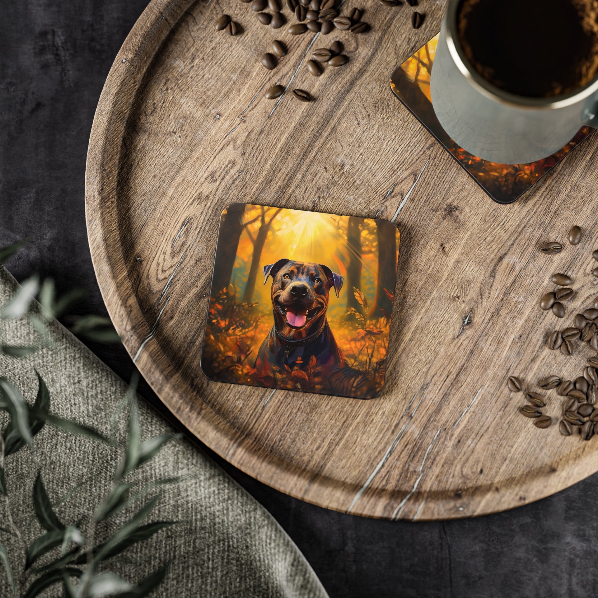 Pit Bull Brindle Autumn Coasters