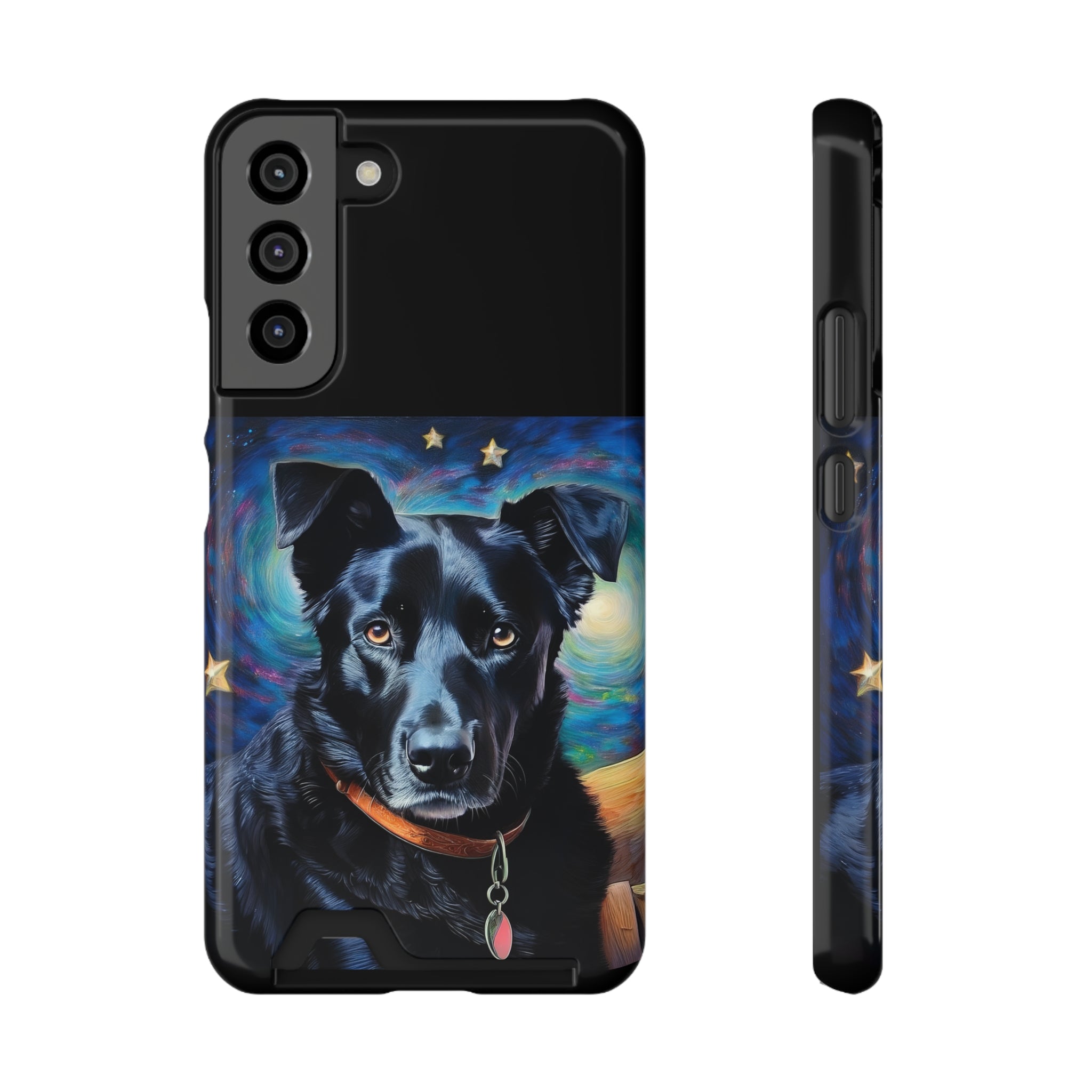 Black Shepherd Lab Stary Night Phone Case with Card Holder