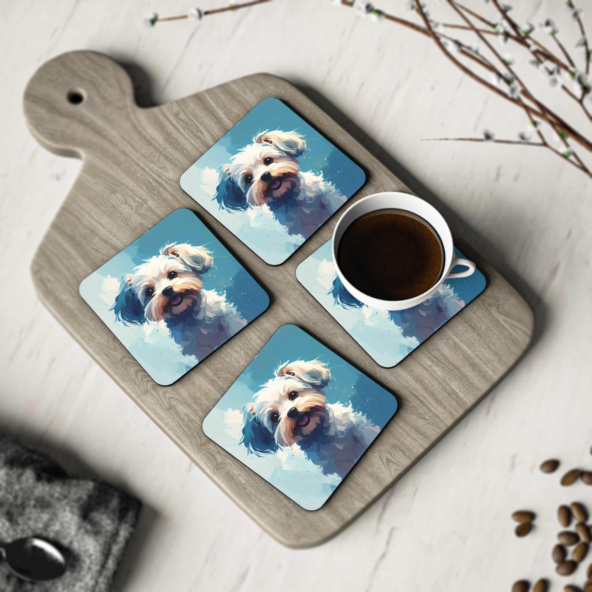 White Frost Yorkie Coasters