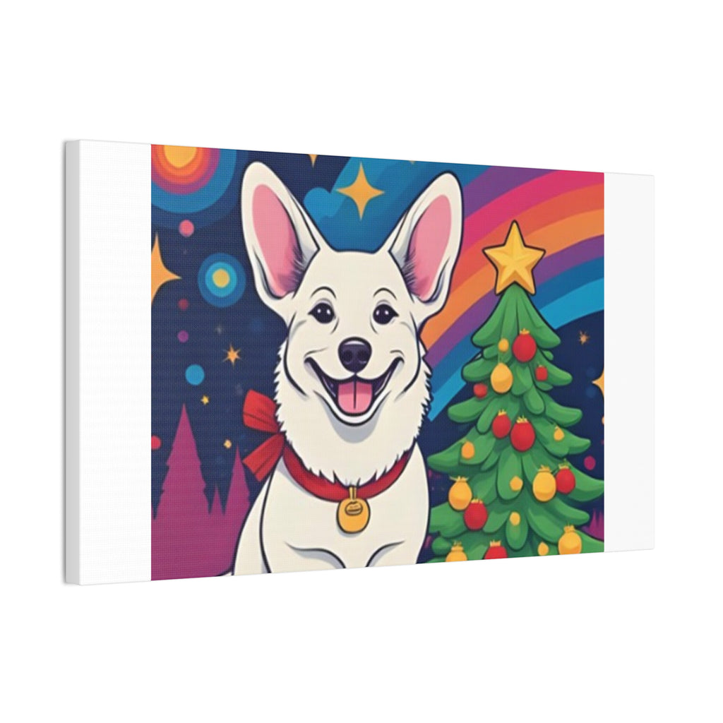 White Corgi Holiday Canvas Stretched, 0.75"