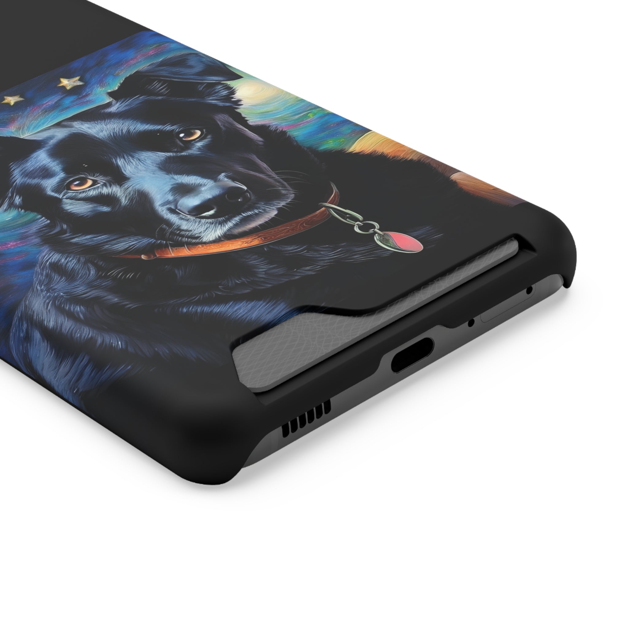 Black Shepherd Lab Stary Night Phone Case with Card Holder