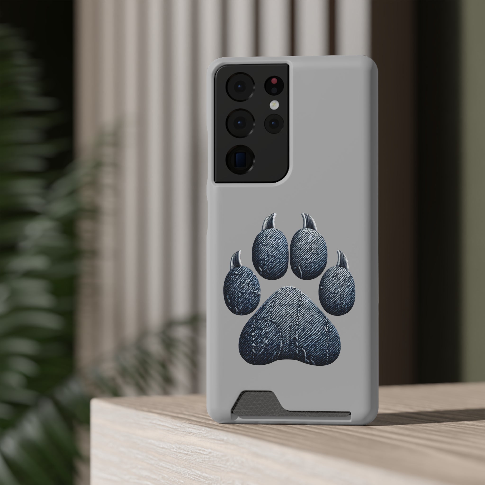 Denim Dog Paw Phone Case with Card Holder