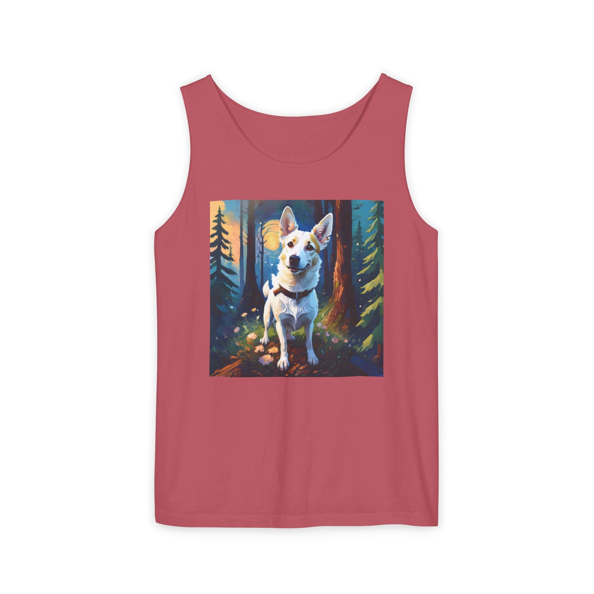 White/Tan Dog Forest Walk Unisex Tank Top