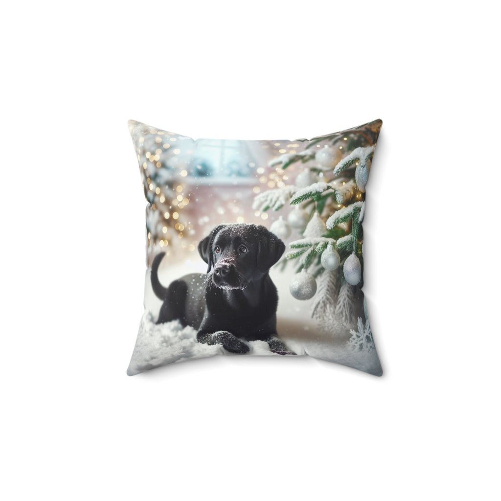 Black Lab Puppy Holiday Polyester Square Pillow