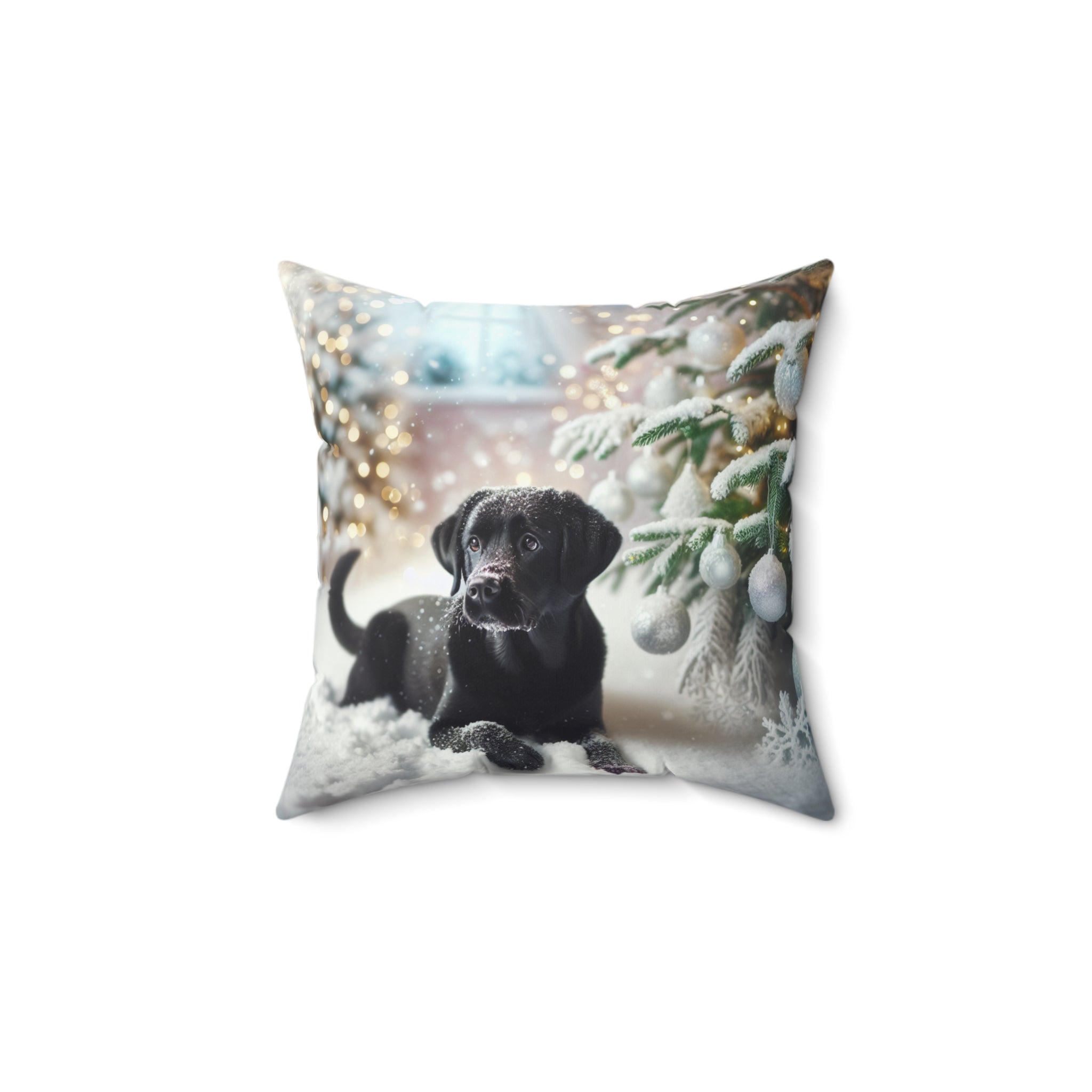 Black Lab Puppy Holiday Polyester Square Pillow