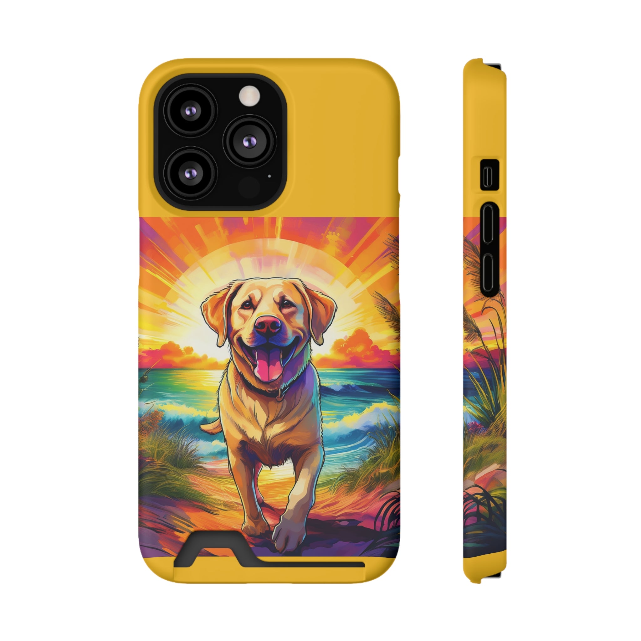 Yellow Lab Sunset Beach Phone Case with Card Holder
