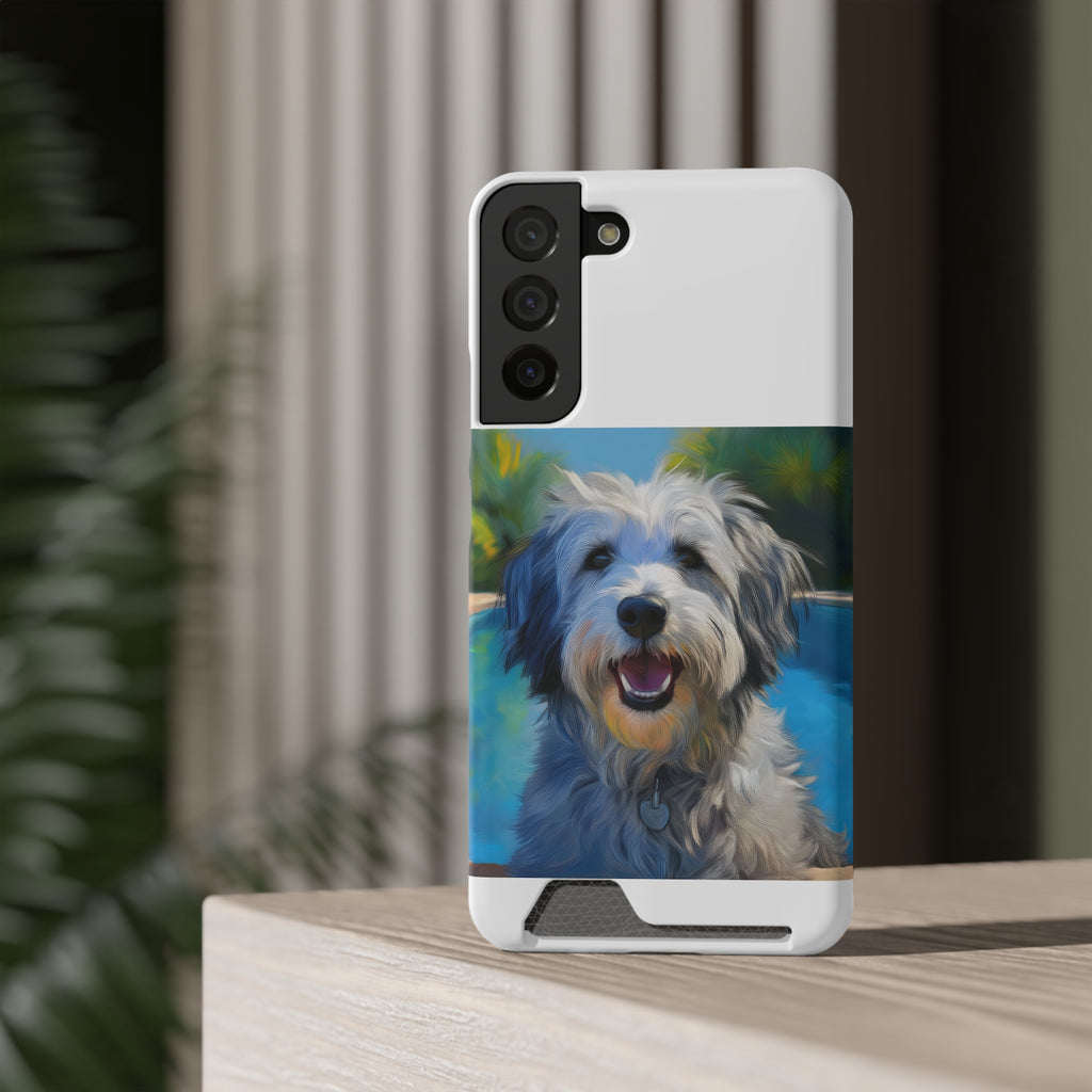Grey Shaggy Dog Poolside Phone Case with Card Holder