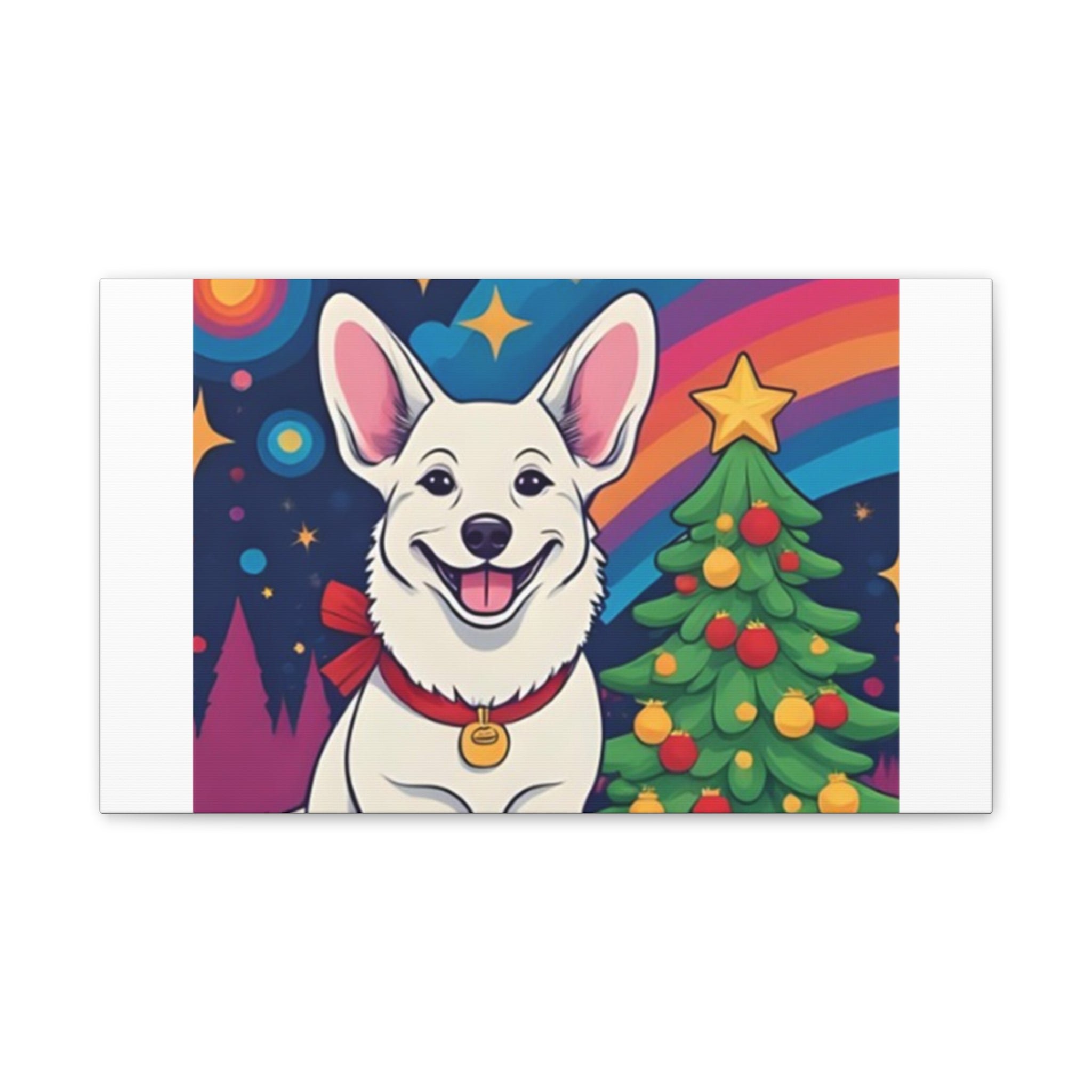 White Corgi Holiday Canvas Stretched, 0.75"