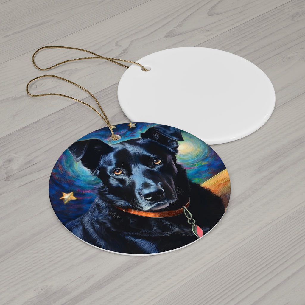Black Shepherd Lab Stary Night Ceramic Ornament