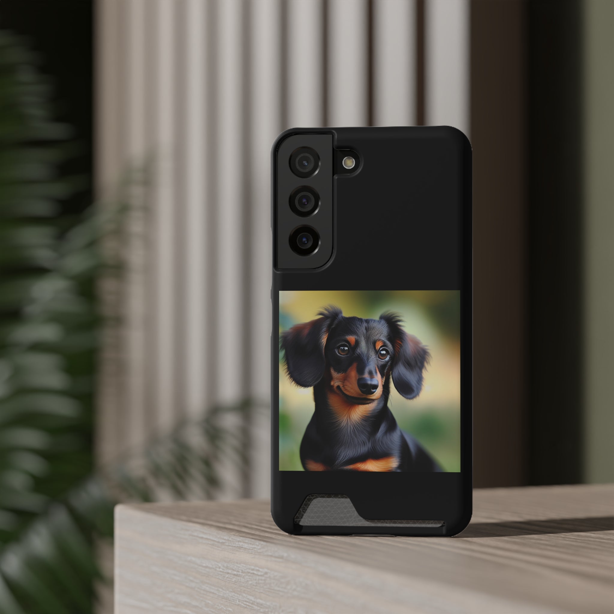 Dachshund Black and Brown Phone Case with Card Holder