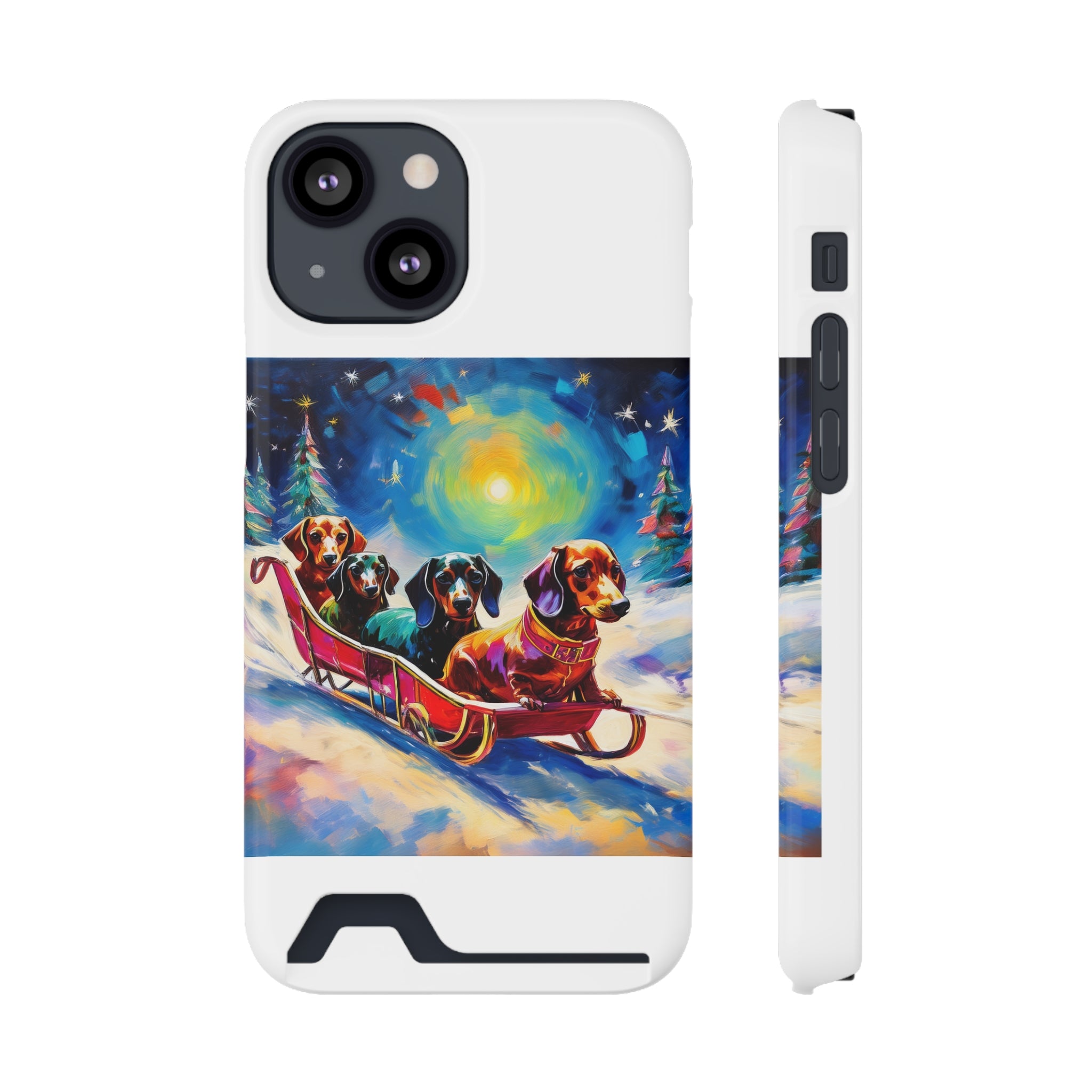 Dachshund Night Sleighride Phone Case with Card Holder