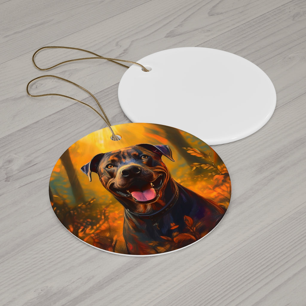 Pit Bull Brindle Autumn Ceramic Ornament