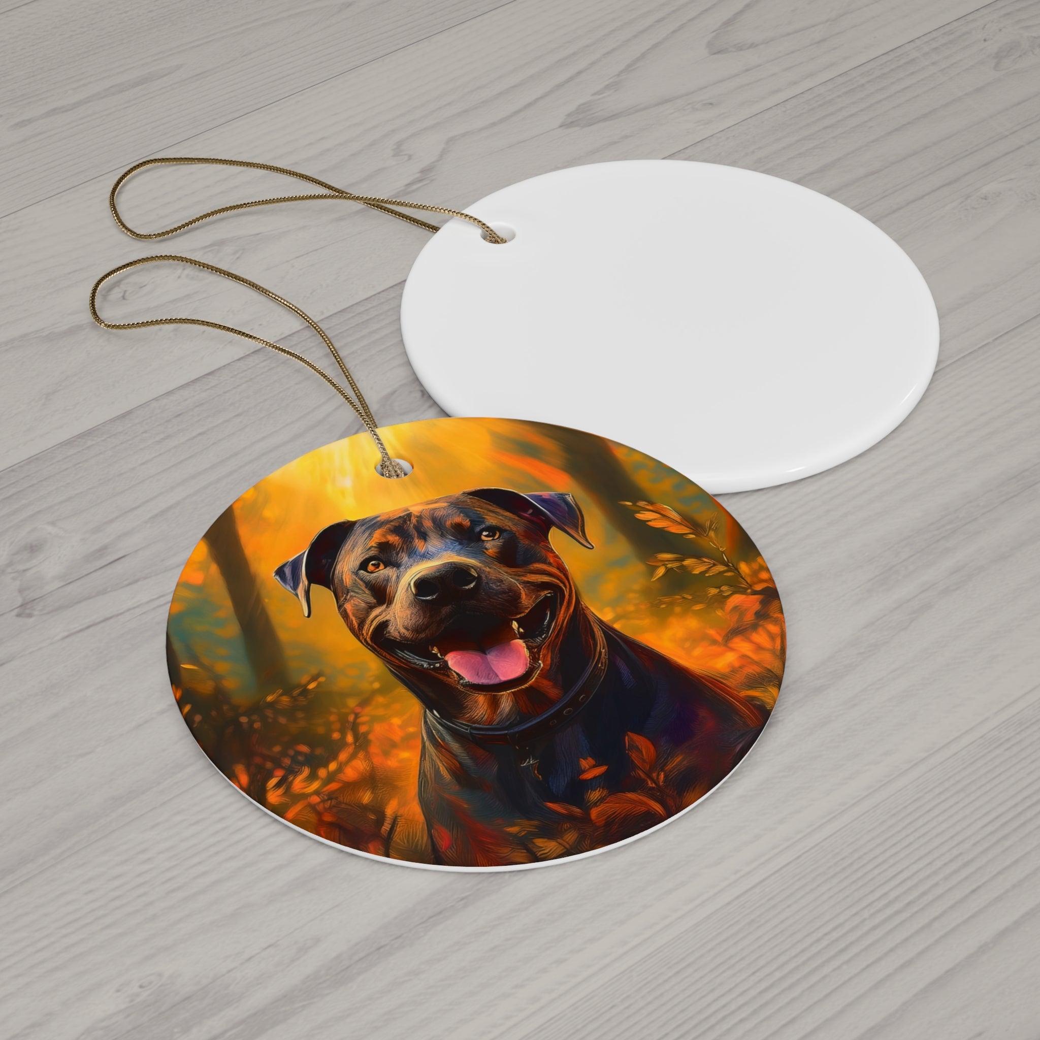 Pit Bull Brindle Autumn Ceramic Ornament