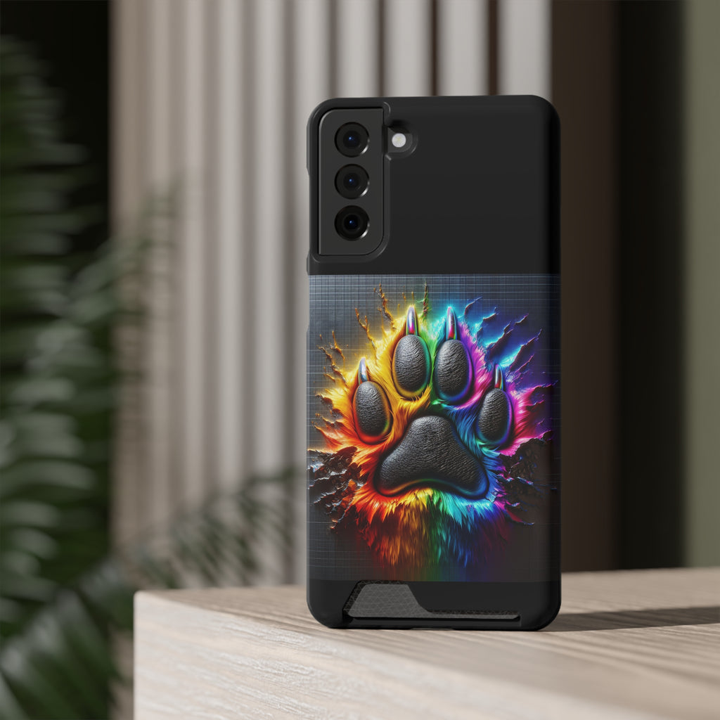 Electric Rainbow Dog Paw Phone Case with Card Holder