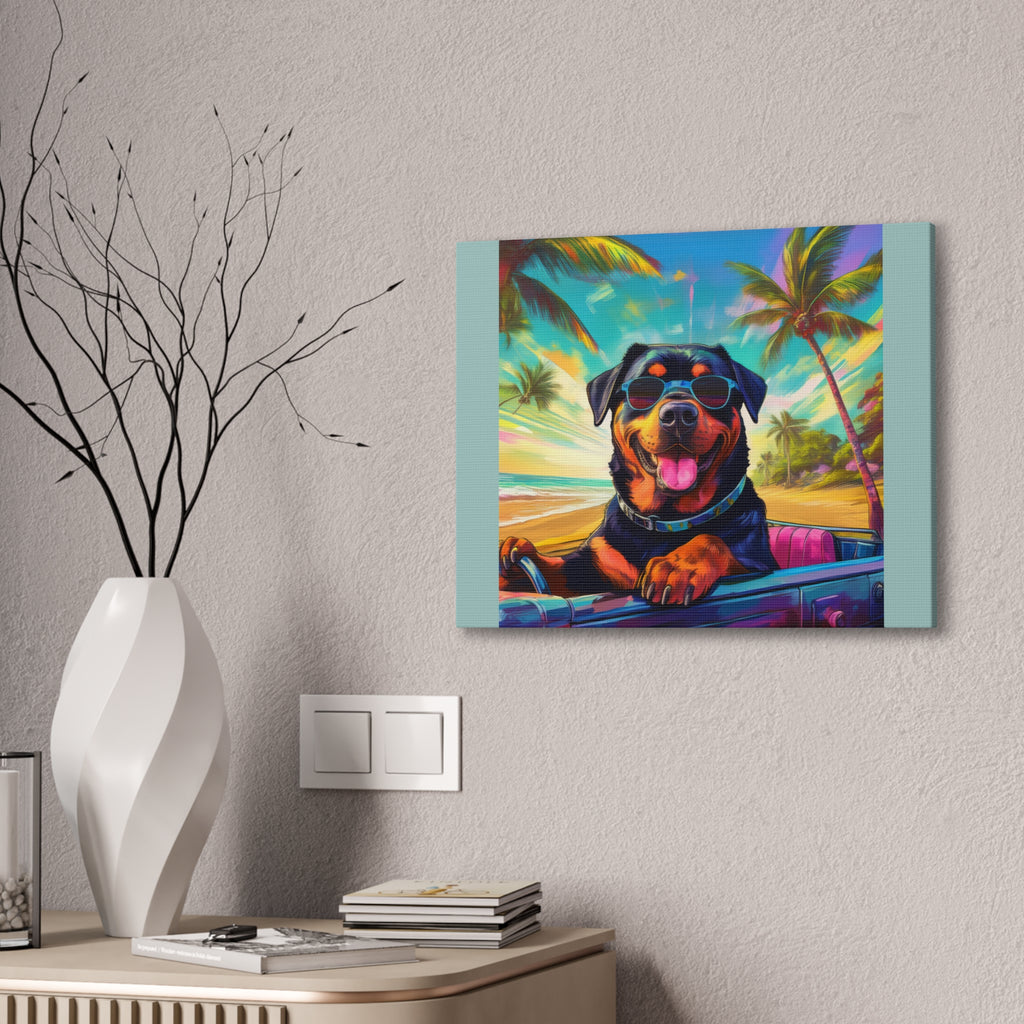 Rottweiler Beach Drive Canvas Painting