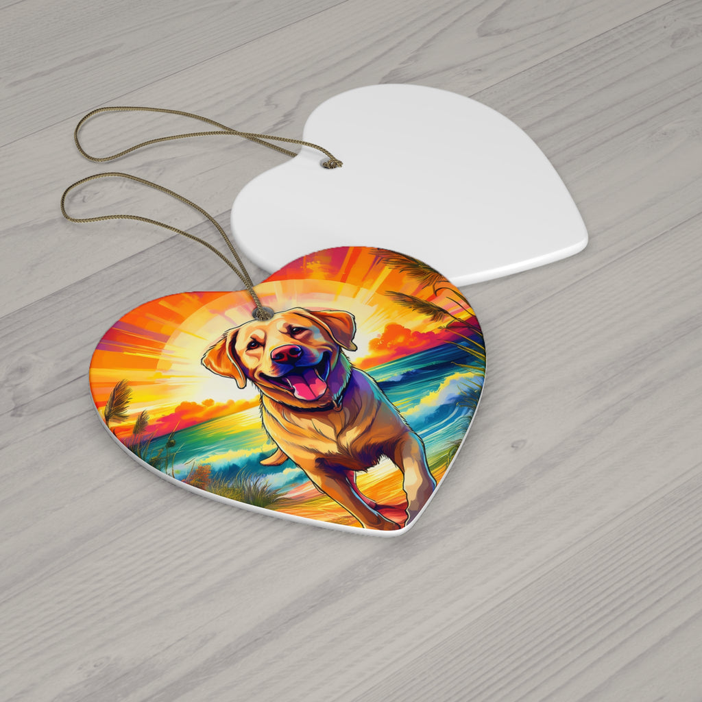 Yellow Lab Sunset Beach Ceramic Ornament