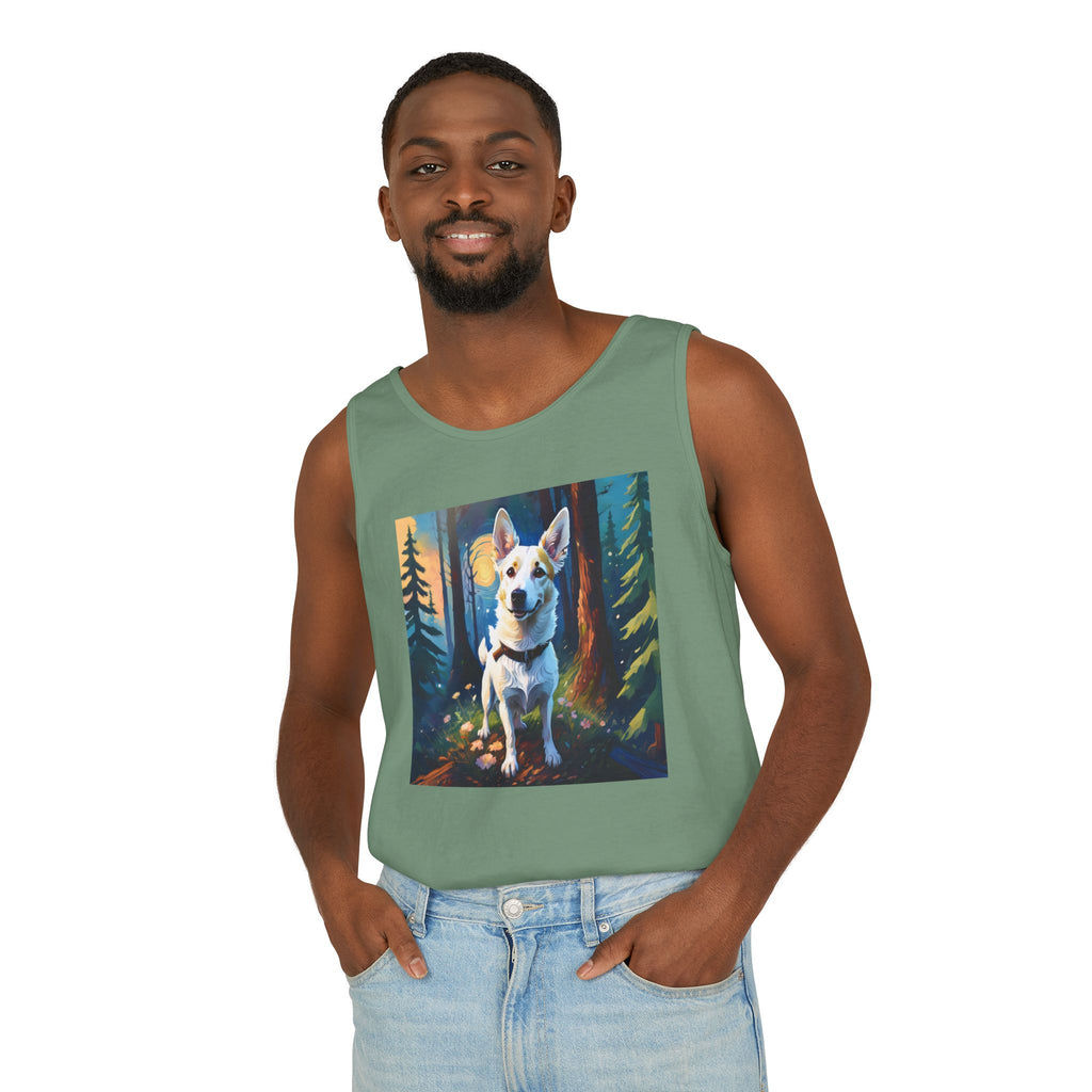 White/Tan Dog Forest Walk Unisex Tank Top