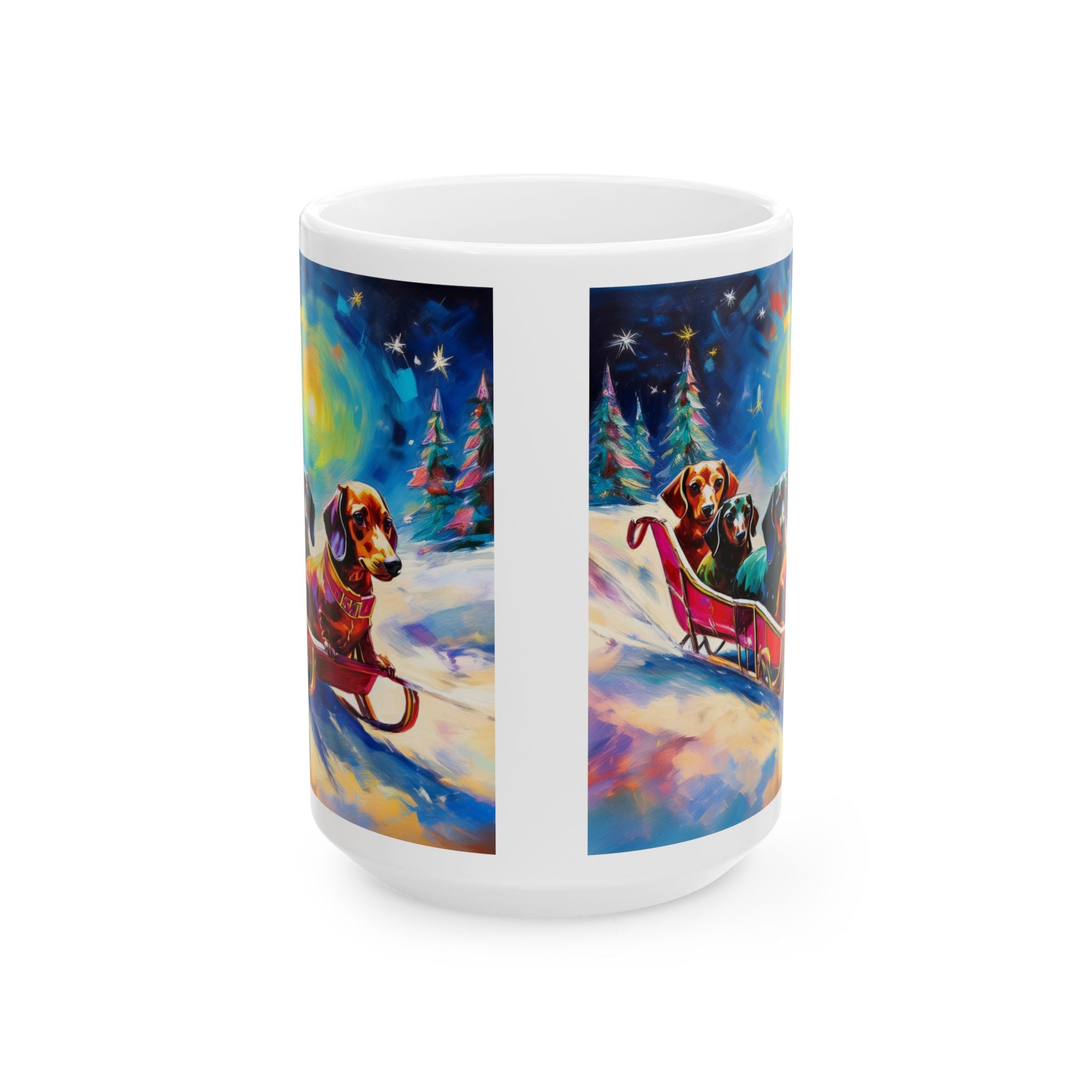 Dachshund Night Sleighride Ceramic Mug, (11oz, 15oz)
