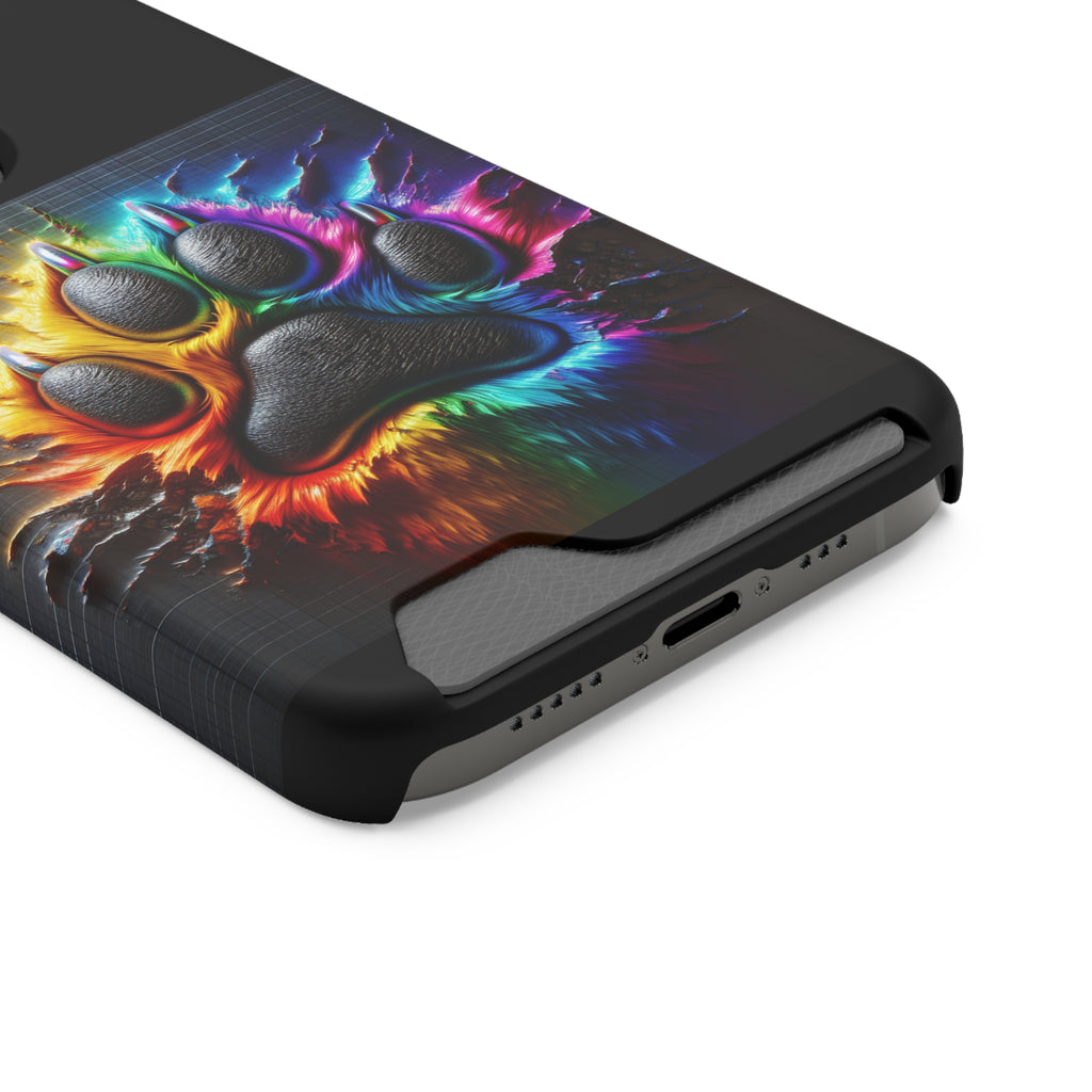 Electric Rainbow Dog Paw Phone Case with Card Holder