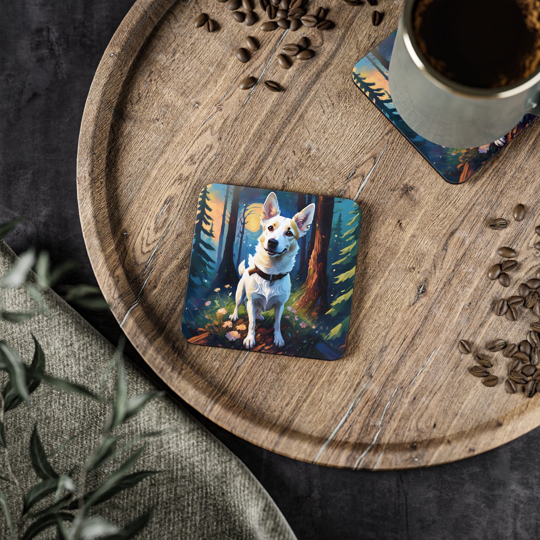White/Tan Dog Forest Walk Coasters
