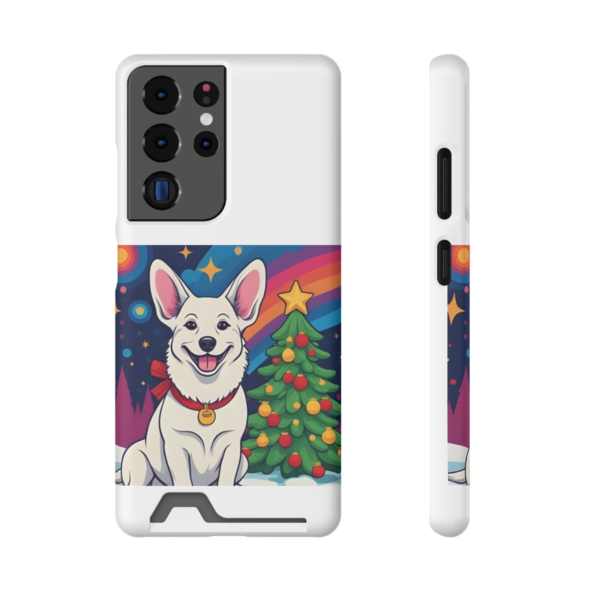 White Corgi Holiday Phone Case with Card Holder