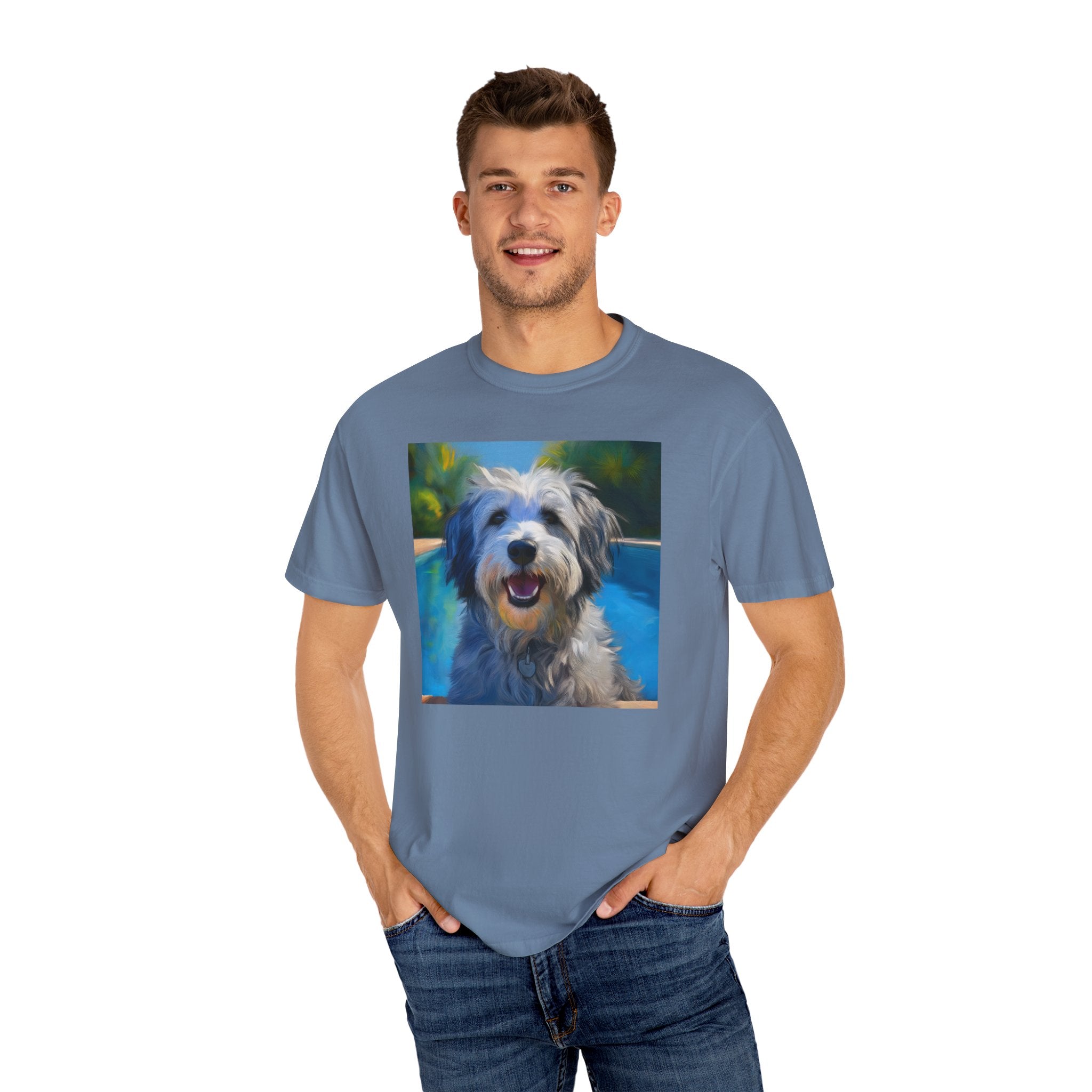 Grey Shaggy Dog Poolside Unisex Garment-Dyed T-shirt